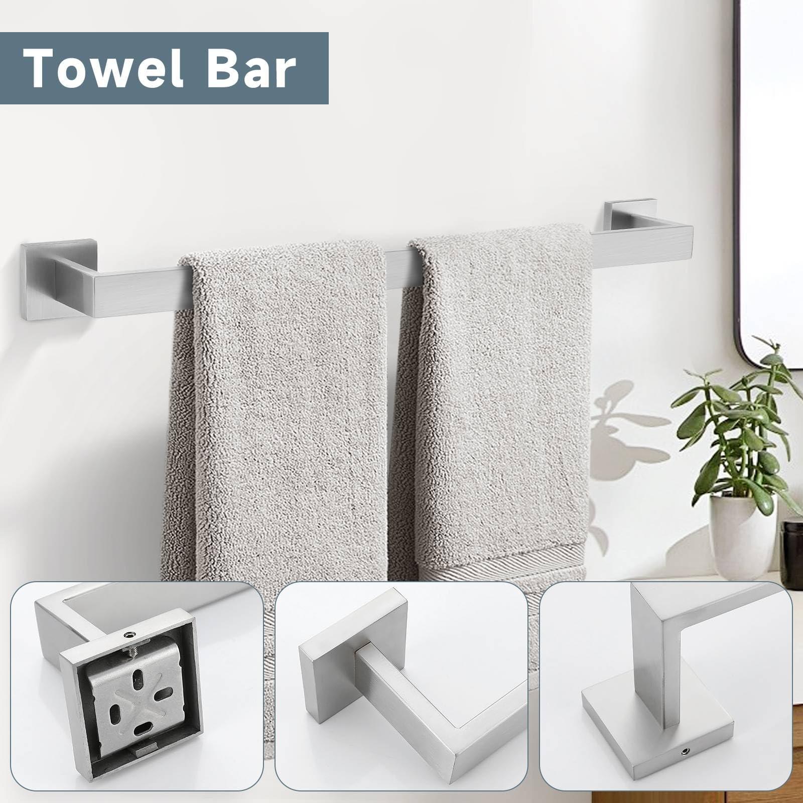 10-Piece Bathroom Hardware Accessories Set-Brushed Nickel Towel Bar, Holder & Racks-SUS304 Stainless Steel-Wall Mounted,23.6-Inch - Image 4