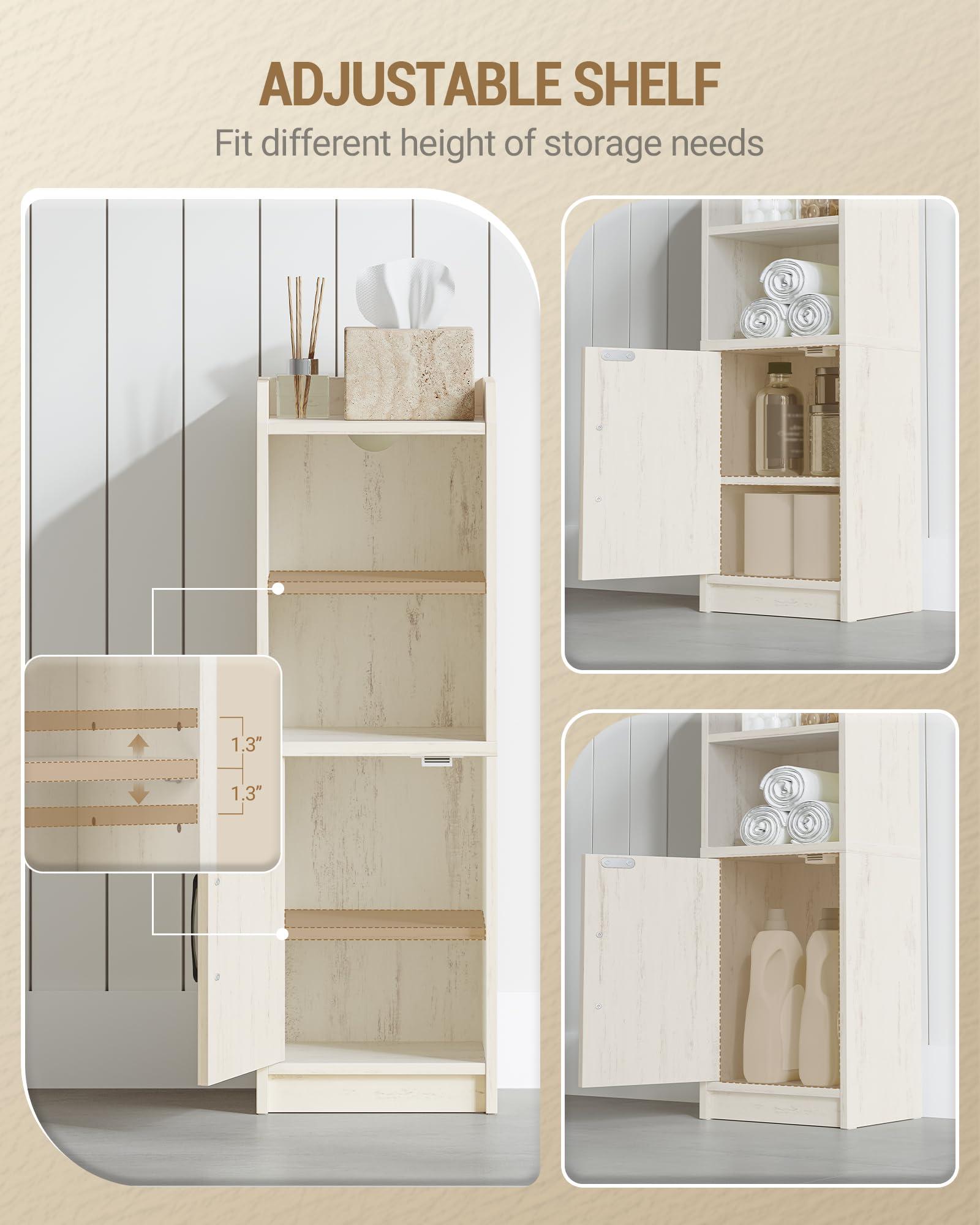 Hzuaneri Bathroom Storage Cabinet, Small Farmhouse Corner Floor Cabinet with Door and Shelves, Narrow Toilet Paper Holder Stand, Bathroom Organizer with Adjustable Shelf, for Small Spaces,Rustic White - Image 5