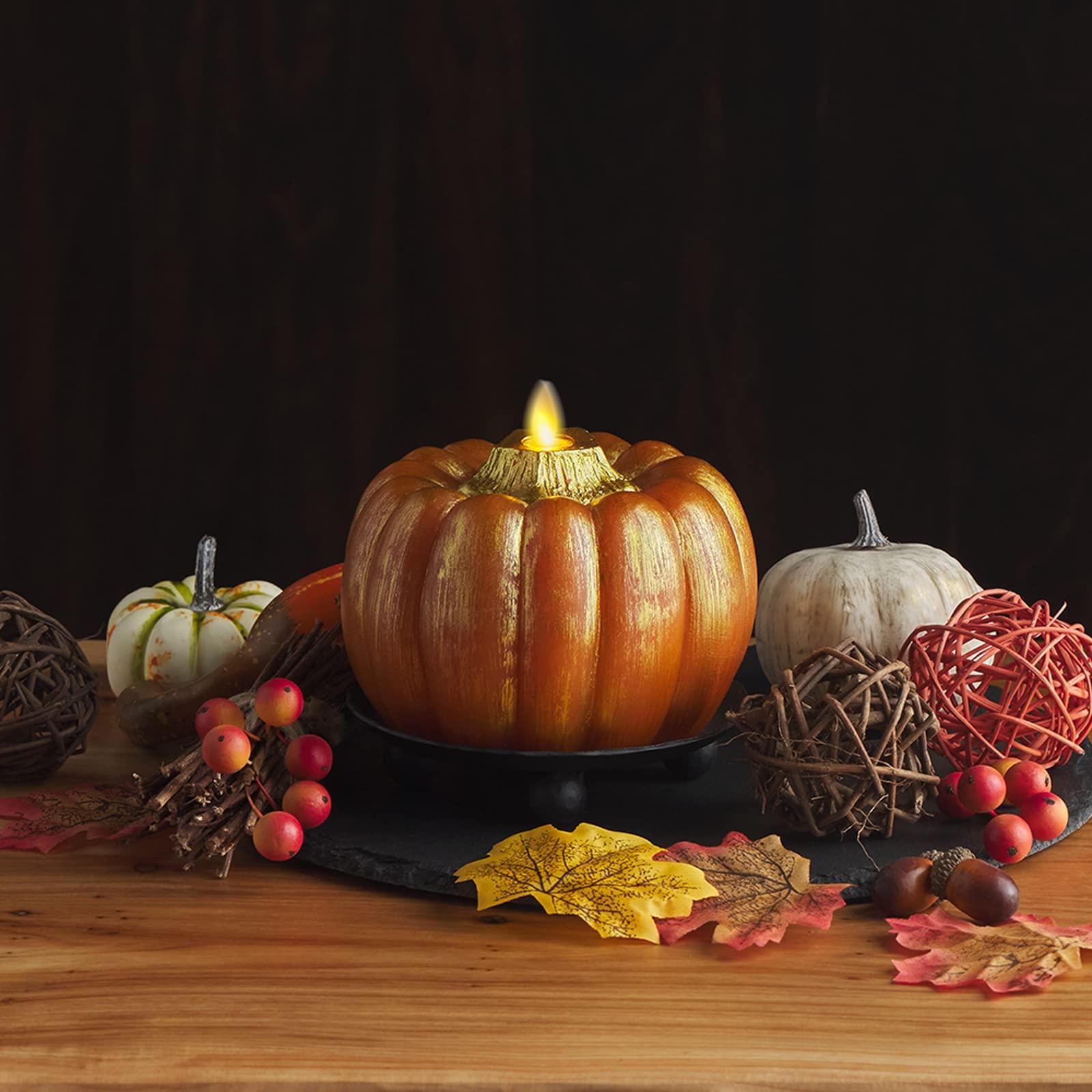 Luminara - Flameless Halloween LED Candle Battery Operated Moving Flame - Metallic Gold Orange Pumpkin - Pack of 1-5x4.5 - Unscented Indoor Use - Image 2