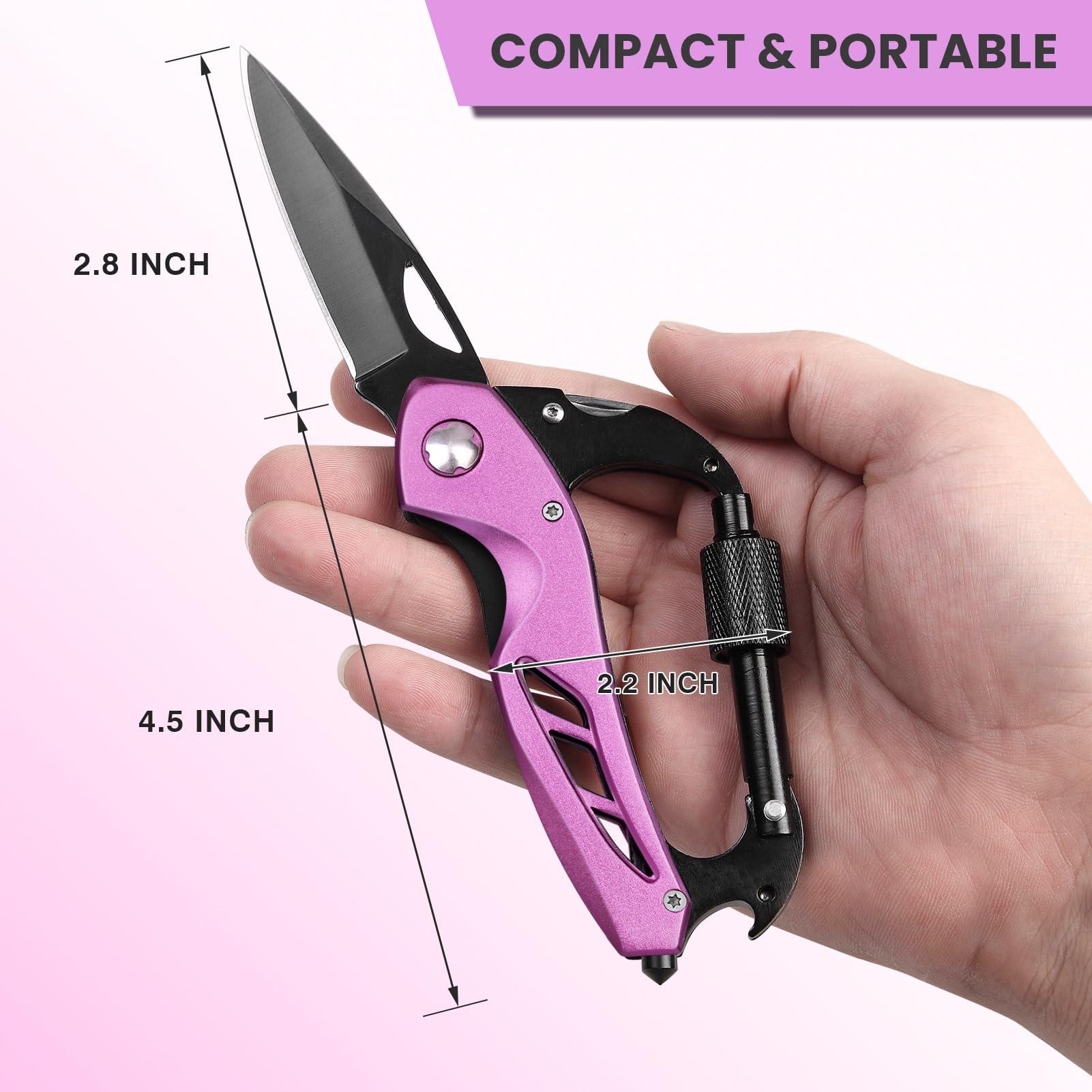 FUNBRO Pink Multitool Carabiner Knife Gifts for Mom Women Wife, 6-in-1 Keychain Multi Tools with Window Breaker, Bottle Opener and Screwdriver, EDC Gear Gadget for Camping Hiking - Image 2