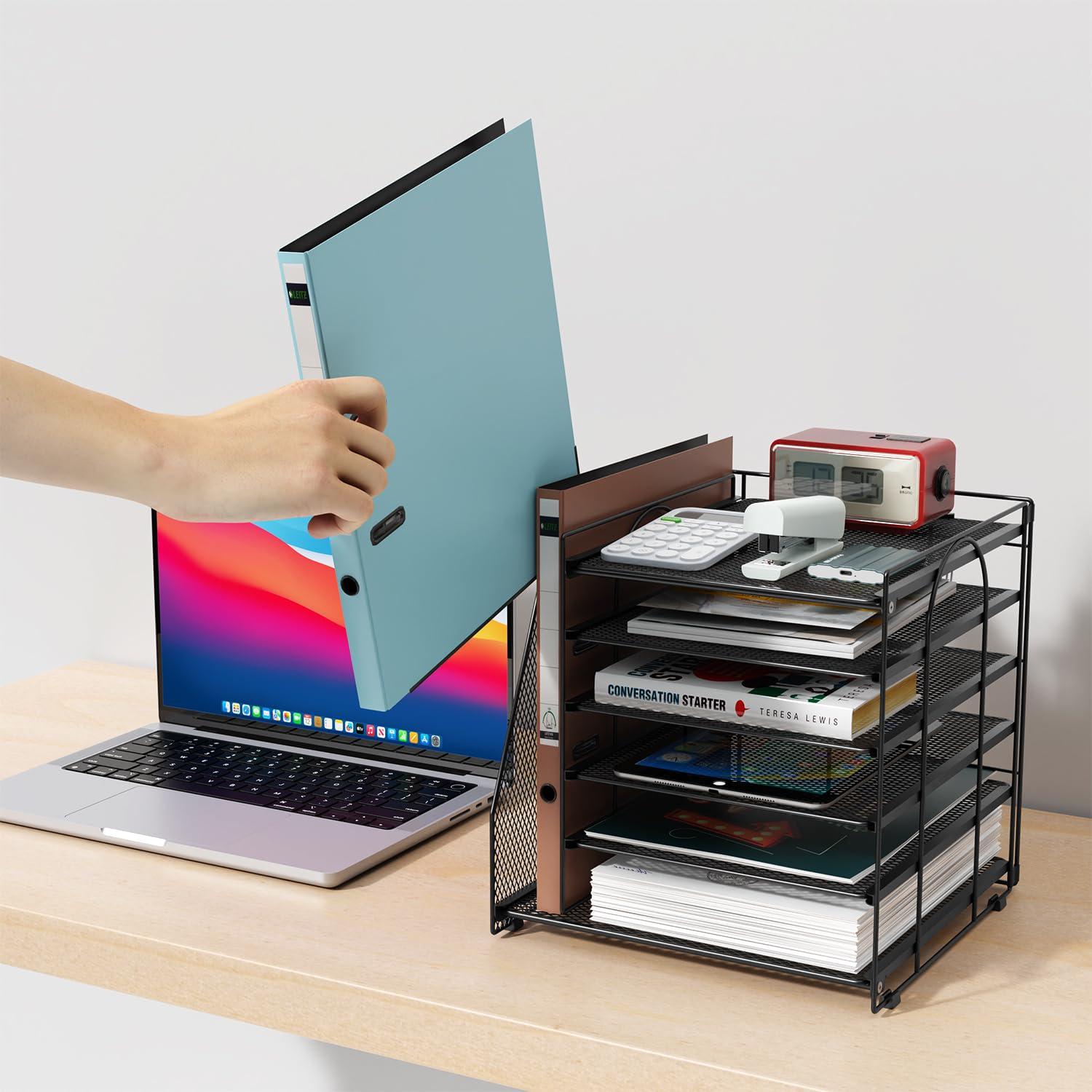 gianotter Desk Organizers and Accessories, 6-Tier Paper Organizer with File Holder, Document Organizer, Office Decor, Home Office Essentials(Black) - Image 2