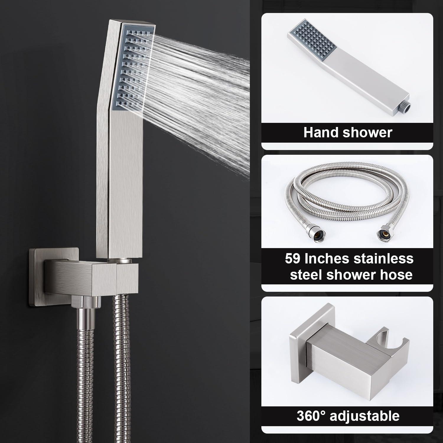 HGN 10 Inches Bathroom Rain Shower Combo Set Wall Mounted Rainfall Brushed Nickel Shower Head System Rough-in Valve Body and Trim Included - Image 4
