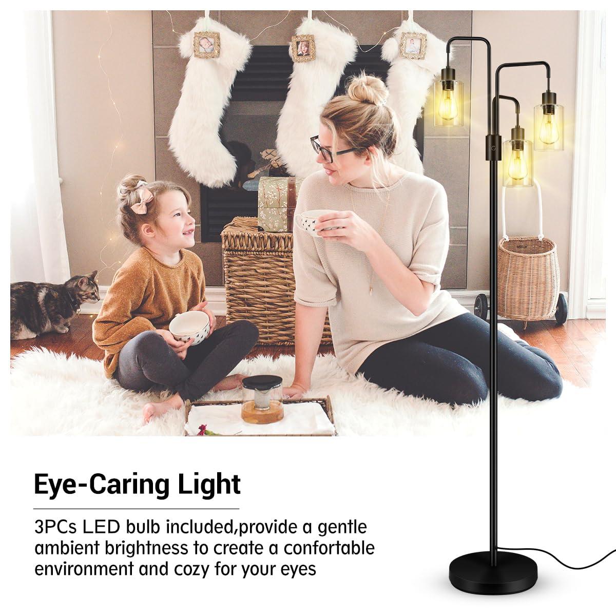 BoostArea Industrial Floor Lamp for Living Room,Glass Lampshade,Modern Stand Up Lamp with 3 Light,Simple Design Floor Lamp for Bedroom, Living Room, Office, Kids Room, Reading - Image 7