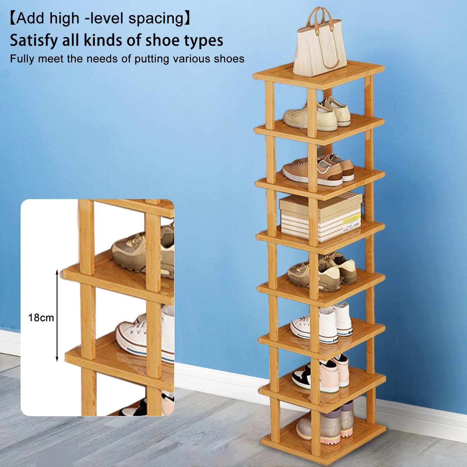 yoakaiax Wood Shoe Rack 5/7/8 Tier - Vertical Shoe Rack for Small Spaces, Tall Narrow Shoe Rack Organizer for Closet Entryway Corner Garage and Bedroom, Skinny Shoe Shelf with Free Stackable DIY (XL) - Image 3