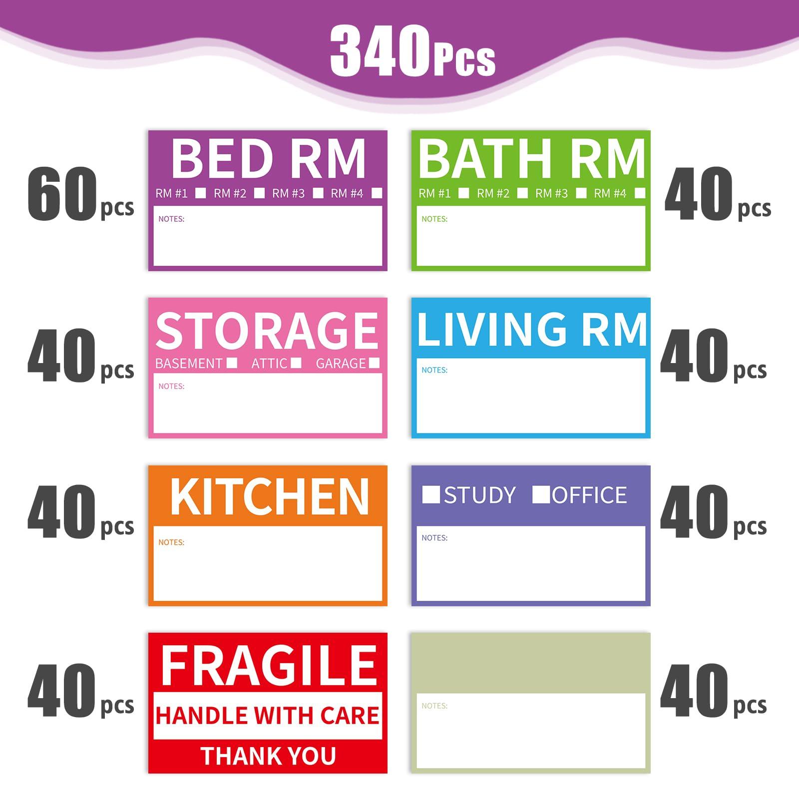 340 Home Moving Labels, 3.4 x 2 inches, 8-Color Coded Packing Box Stickers with Fragile and Blank Customizable Labels - Image 4