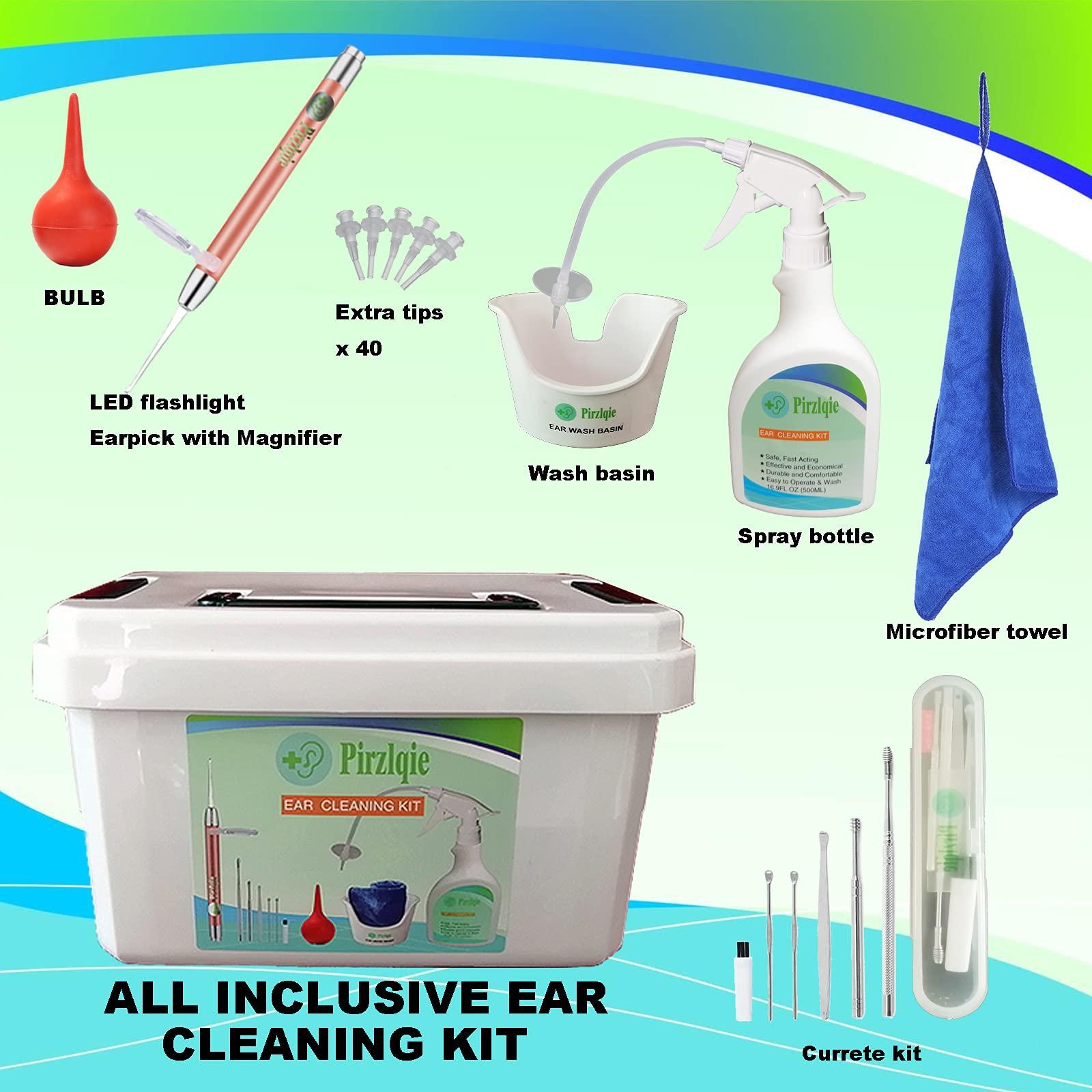 Ear Wax Removal Tool, Ear Cleaning Kits Safe Ear Irrigation Kit Ear Flush Kit for Adults Kids, Ear Wax Washer Device with LED Earwax Spoon, Basin, Bulb, Curette Kit, Towel, Tips, Storage Box White - Image 4