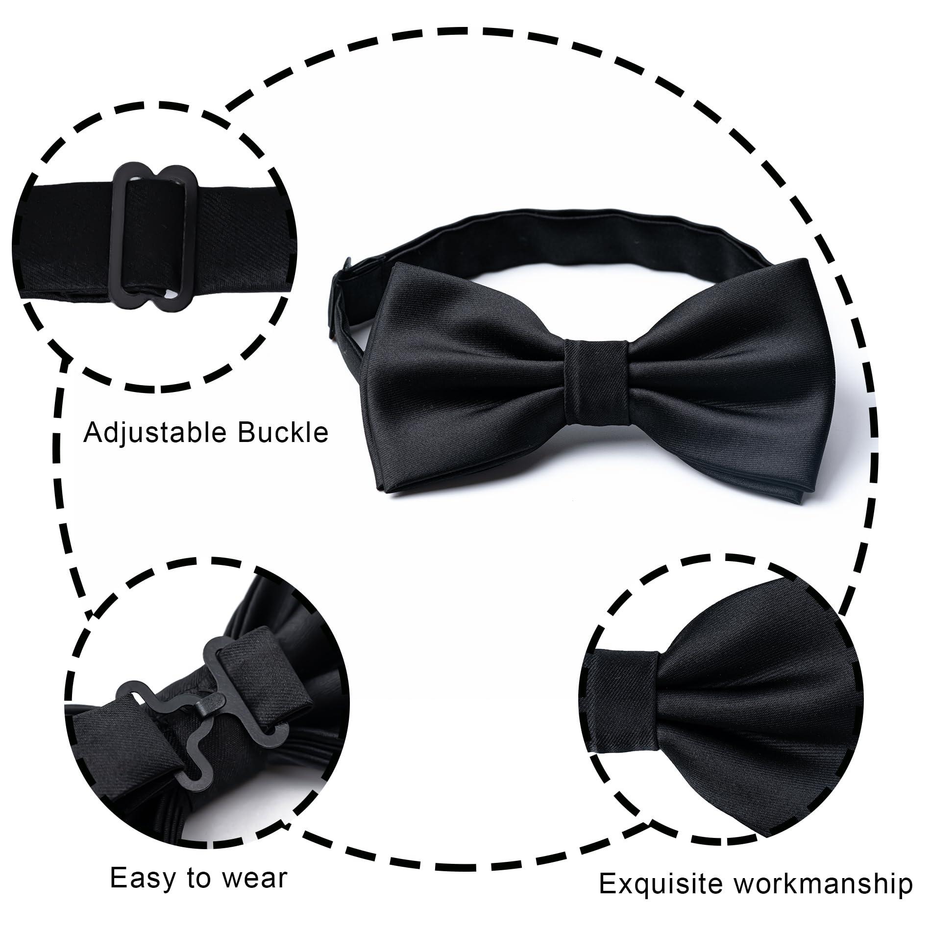Aegero Mens Solid Color Double Fold Pre-tied Bow Tie and Pocket Square Cufflinks Set Formal Tuxedo Bowties for Wedding Party - Image 2