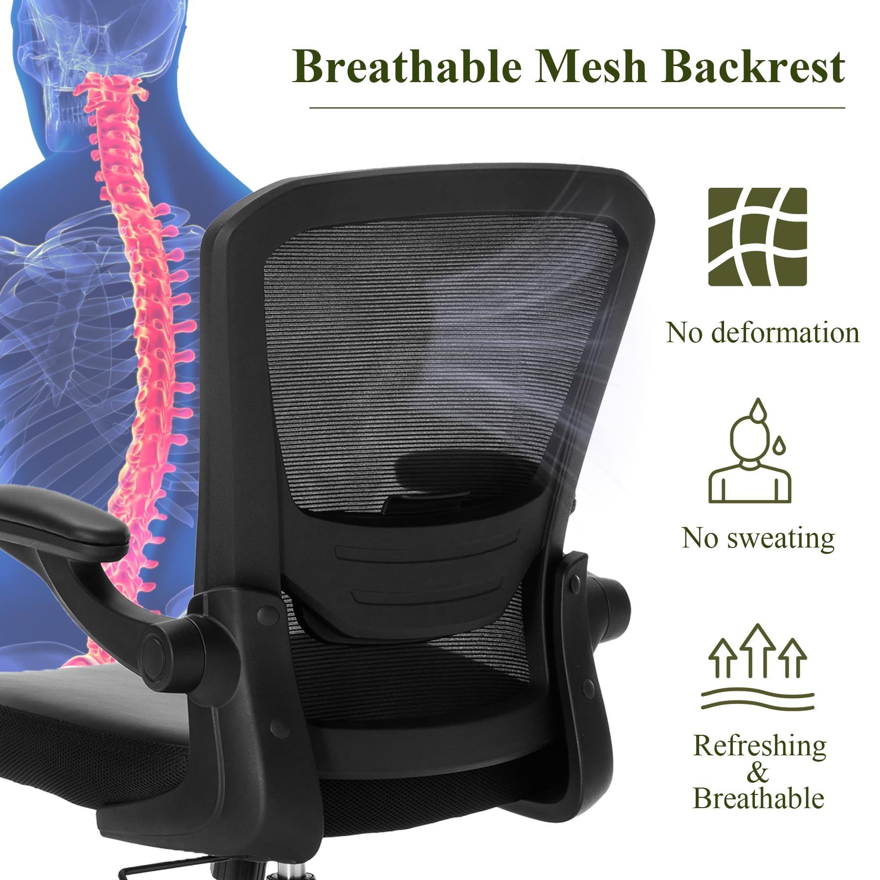 TOPBSHODC Ergonomic Office Chair 350lbs PU Leather Mesh Desk Chair with Lumbar Support, Flip-Up Arms, Swivel Wheels, Adjustable Height, Rolling Executive Computer Task Chair for Home Office,Black - Image 11