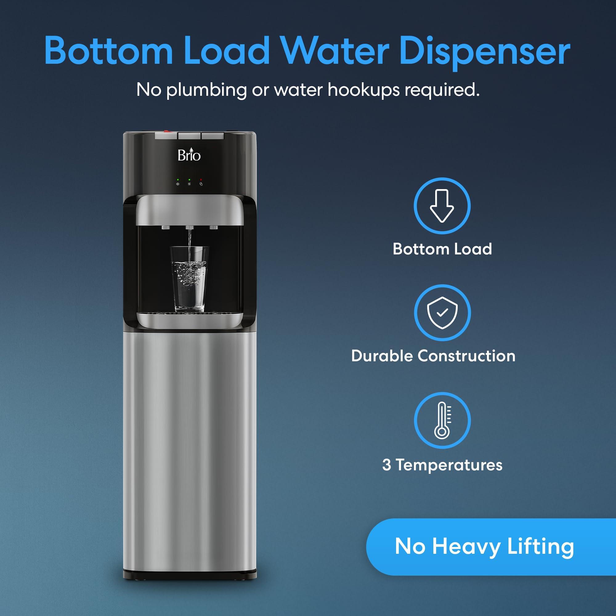 Brio Bottom Loading Water Cooler Dispenser for 5 Gallon Bottles - 3 Temperatures with Hot, Room & Cold Spouts, Child Safety Lock, LED Display with Empty Bottle Alert, Stainless Steel - Image 3