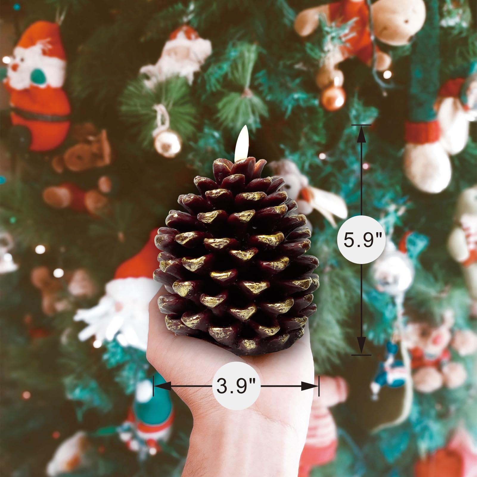 Modiglo LED Pine Cone Candles, Battery Operated Flameless Candles with Timer Unscented Wax Pinecone Candles Brown 2 Pack for Christmas Home Party Decoration(D3.9 x H5.9 Inch) - Image 2