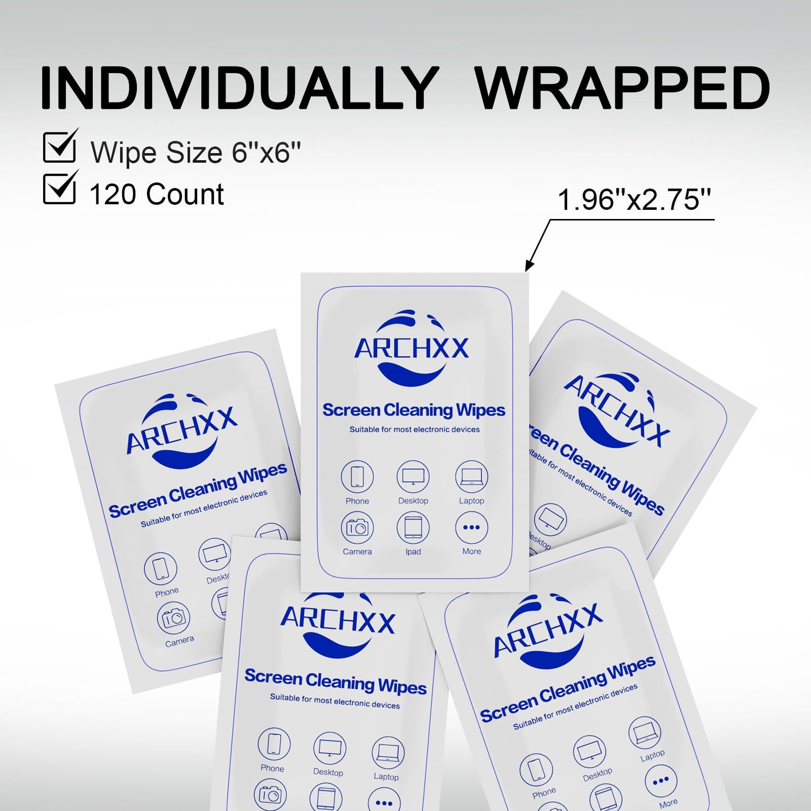 ARCHXX Screen Wipes for Electronics, 120 Count 6"x6" Pre-Moistened Screen Cleaner for Screens, Computer,Laptop,Tablet,Phone,Monitor,Car Screen Cleaner, Lens Wipes Individually Wrapped - Image 8