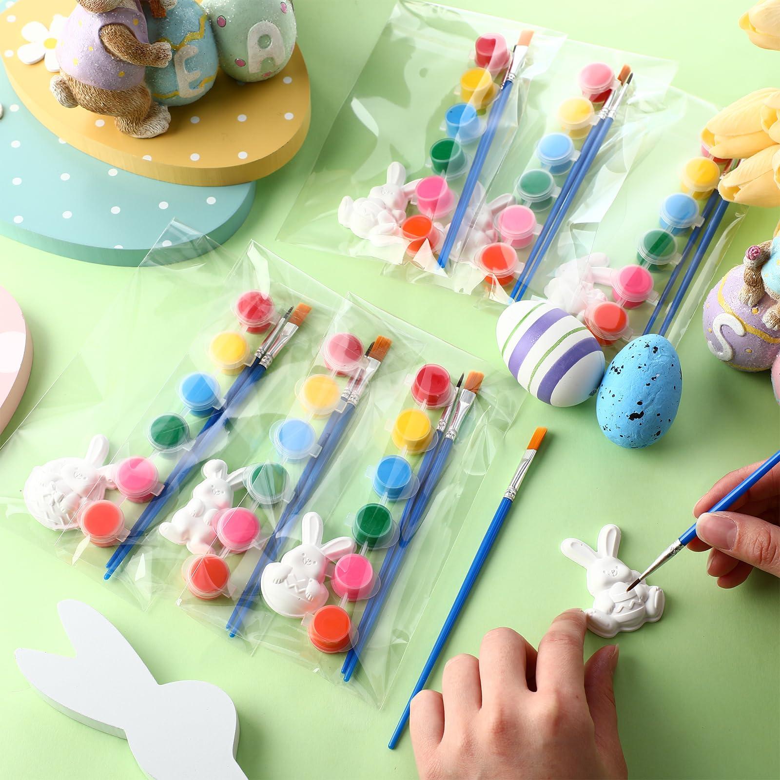 Foilswirl 24 Set Easter Bunny DIY Painting Kit Ceramic to Paint Your Own Bunny Statues Unpainted Plaster Figurines with Brushes Acrylic Bags Arts and Crafts Kits Party Favor for Adults - Image 2