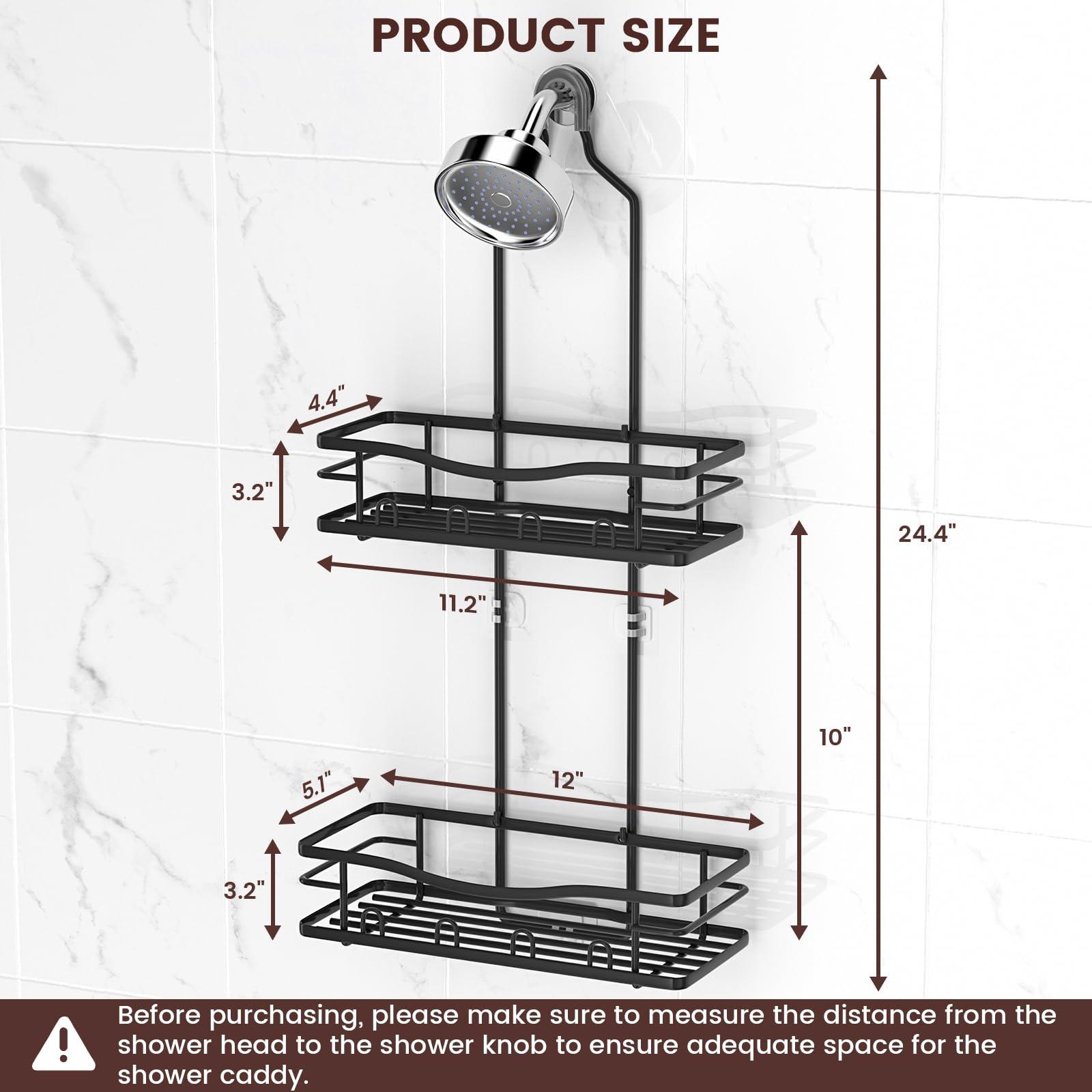 REINHARDT Shower Caddy Hanging, Rustproof Shower Caddy Anti-Swing Shower Organizer Over Showerhead No Drilling Shower Racks with Soap Holder Multi Hooks Bathroom Storage for Shampoo Sponge, Black - Image 2