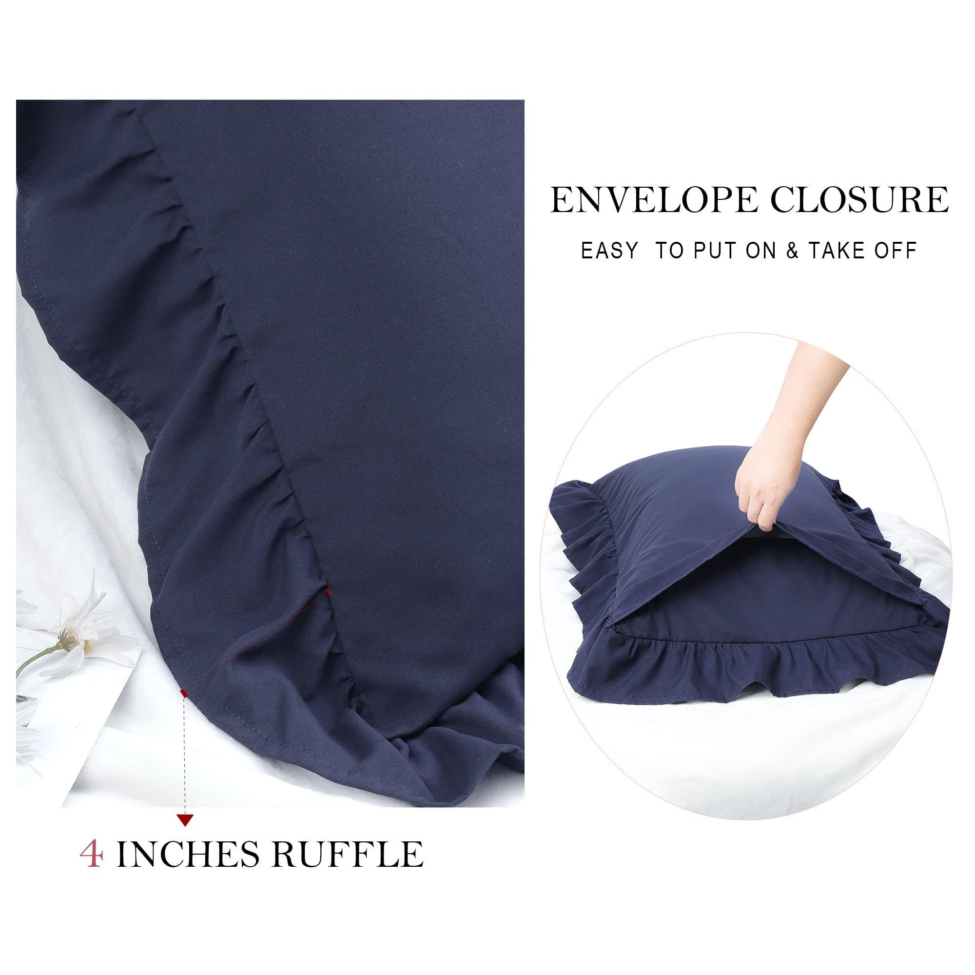 PiccoCasa Ruffled Pillow Shams Set of 2, Soft Breathable Pillow Covers with Envelope Closure, 100% Brushed Microfiber Pillow Case Standard Navy Blue - Image 6