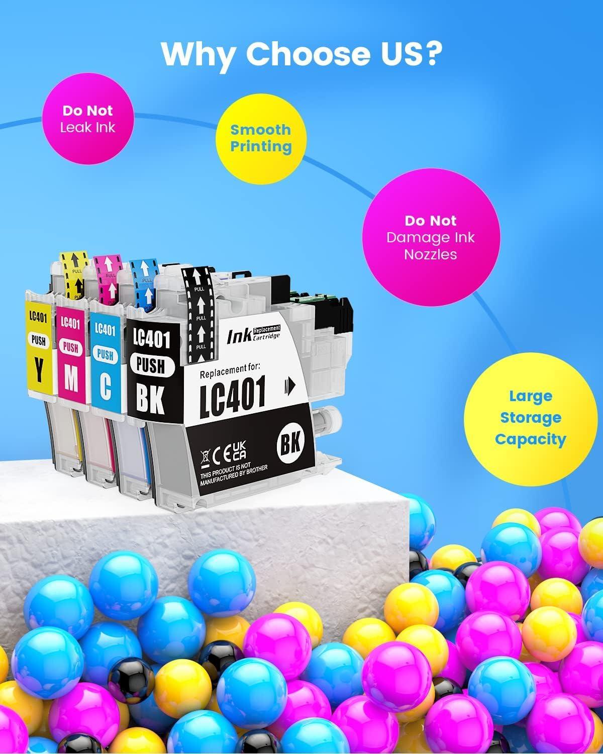 LC401 Ink Cartridges Compatible for Brother LC401 Ink Cartridges Work with Brother MFC-J1010dw MFC-J1012DW MFC-J1170DW Printers (4 Pack,Black/Cyan/Magenta/Yellow) - Image 5