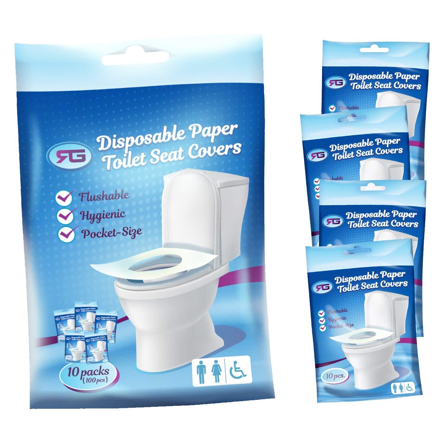 Rockland Guard Toilet Seat Cover - Flushable & Disposable Toilet Seat Cover for Bathroom - Road Trip Accessories & Travel Essentials for Kids & Adults - 10 Resealable Packs with 10 Sheets - 100-Count