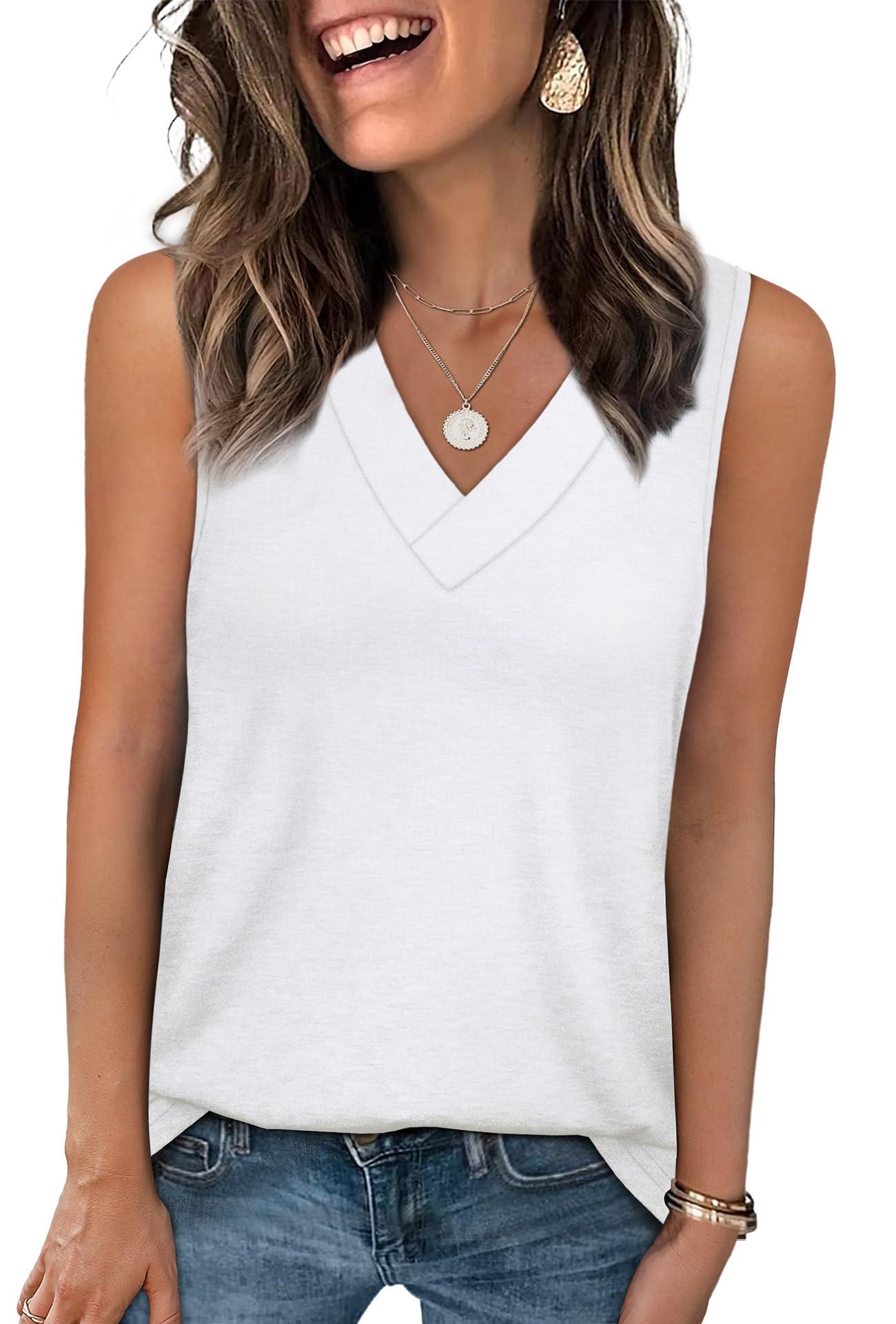 WIHOLL Tank Tops for Women Summer V Neck T Shirts Trendy Sleeveless Basic Tee Loose Fit 2025 Fashion