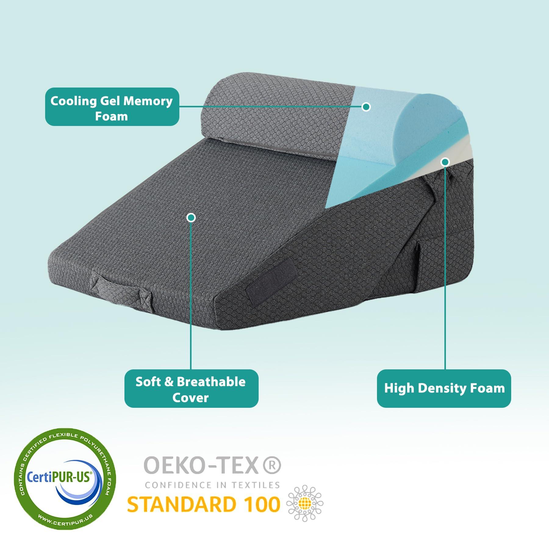 Bedluxe Adjustable 4pcs Bed Wedge Pillow Set, Memory Foam Wedge Pillows Post Surgery for Back, Neck, Leg Pain Relief, Pillow Wedge for Sleeping, Sitting up in Bed, Acid Reflux and GERD, Grey - Image 5