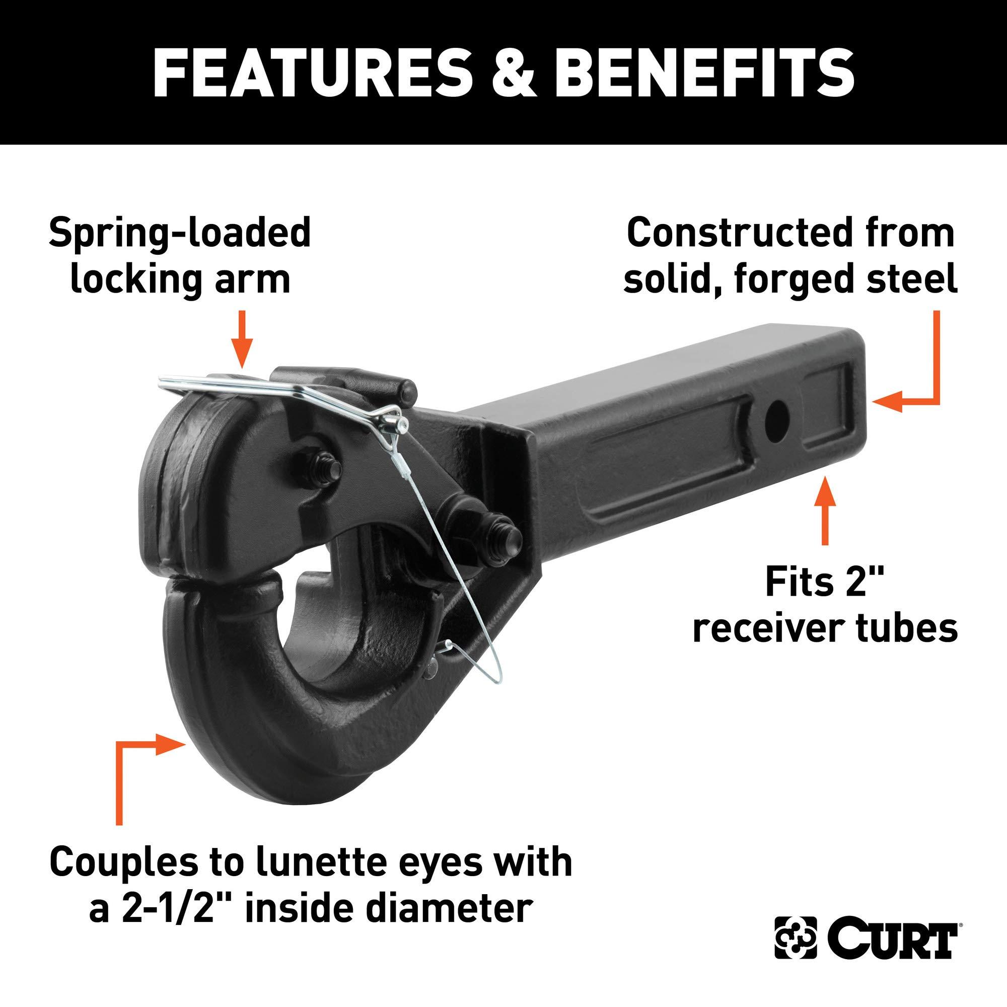 CURT 48004 Pintle Hook Hitch for 2-Inch Receiver, 20,000 lbs, Fits 2-1/2-Inch Lunette Ring - Image 3