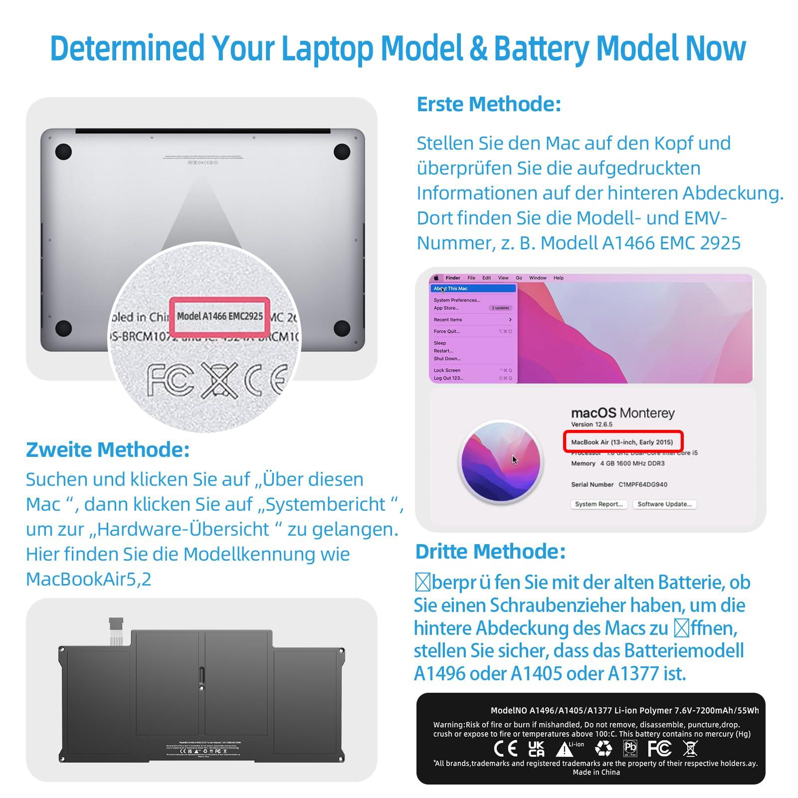 JGTM A1466 Battery Replacement for MacBook Air 13 inch 2017 2015 2014 2013 2012 2011 2010 Mac Model A1466 A1369 Batteria Type A1496 A1370 A1405 Capacity 7.6V 55Wh 7200mAh - Image 5