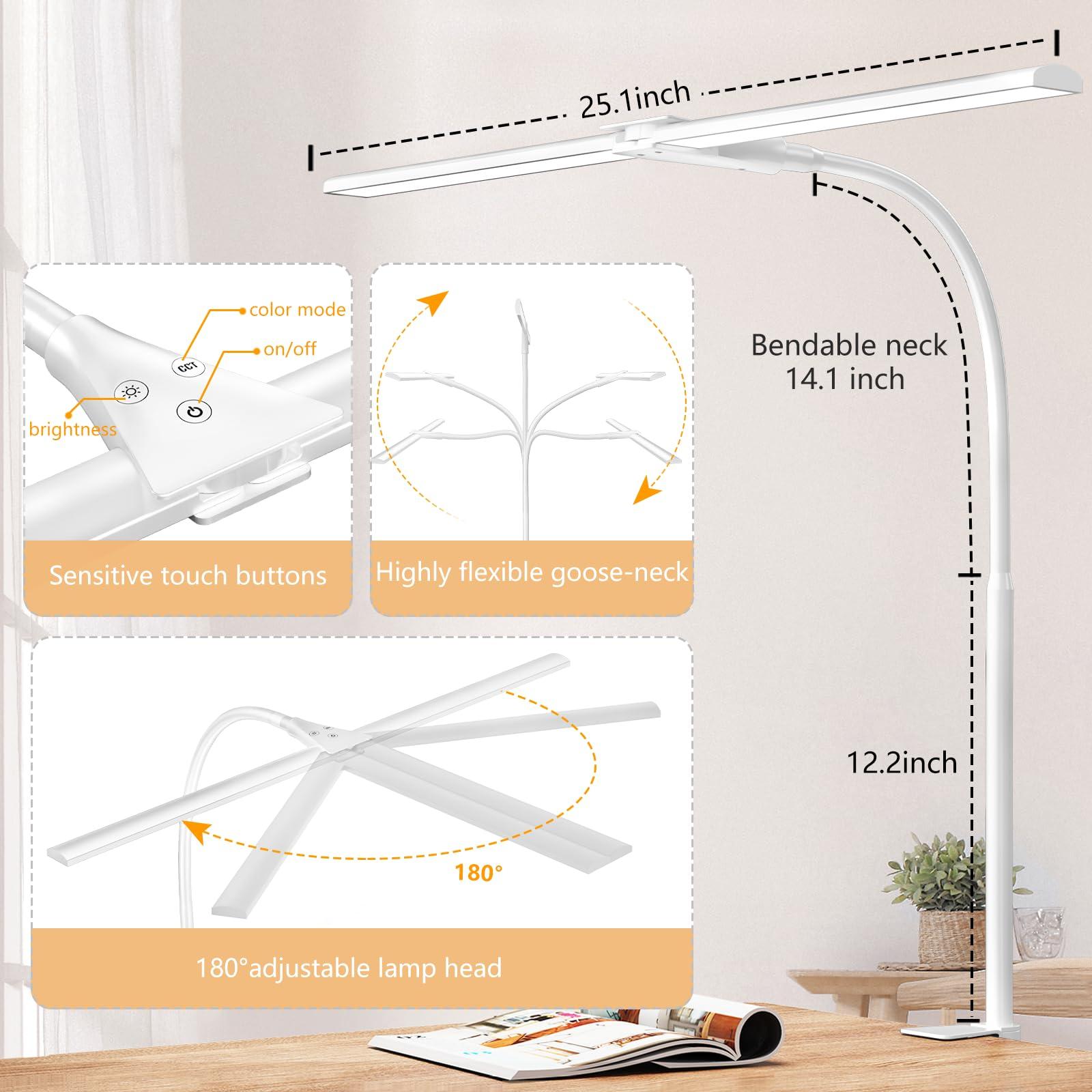 EppieBasic LED Double Head Architect Lamps, Extra Bright Workbench Office Lighting, Eye Protection Modern Desk Light for Monitor Working Reading White 1200LM - Image 5