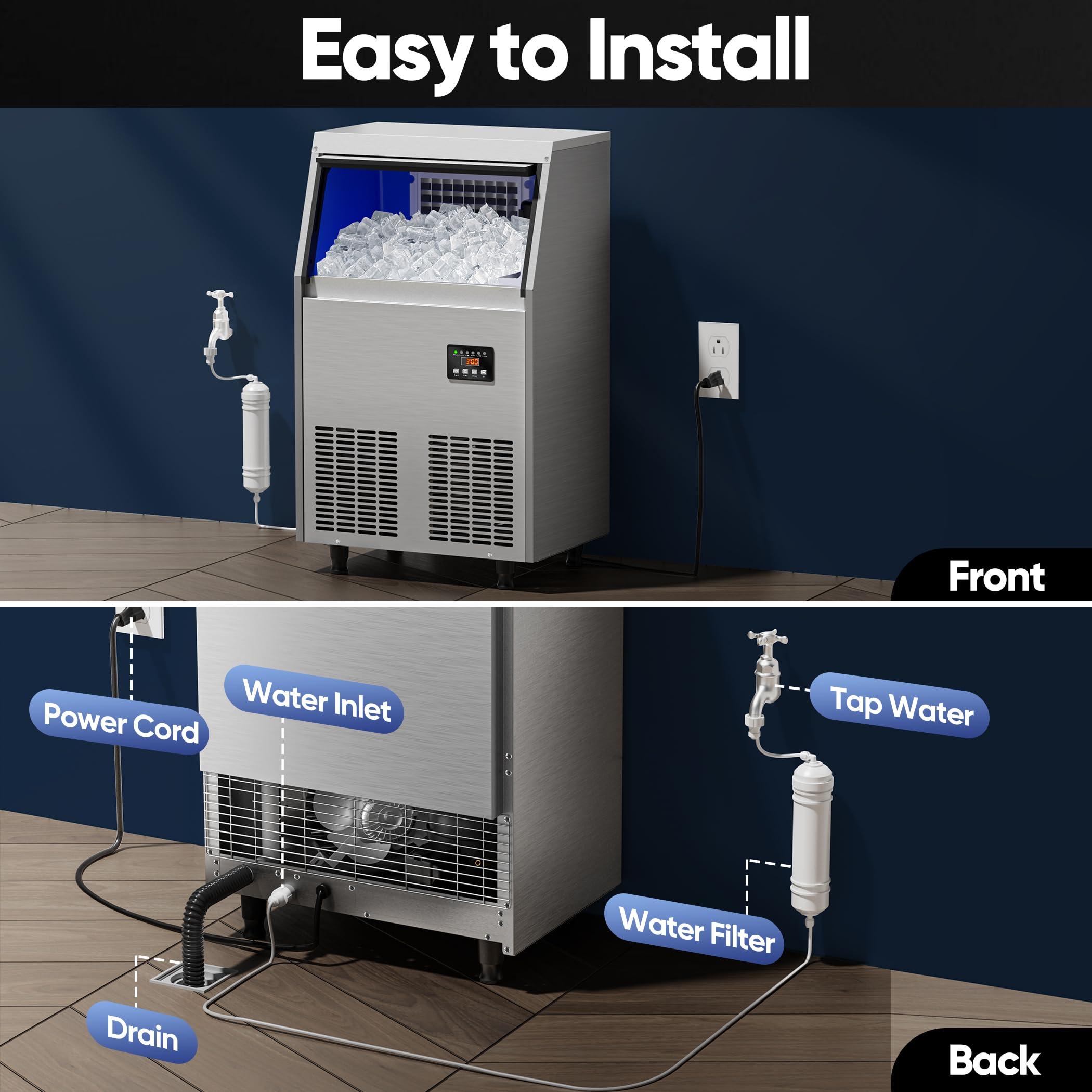 Coolski Commercial Ice Maker Machine 100LBS/24H, Under Counter Ice Maker with 34LBS Storage Capacity, Stainless Steel Ice Machine for Restaurant Home Bar, DOE - Image 9