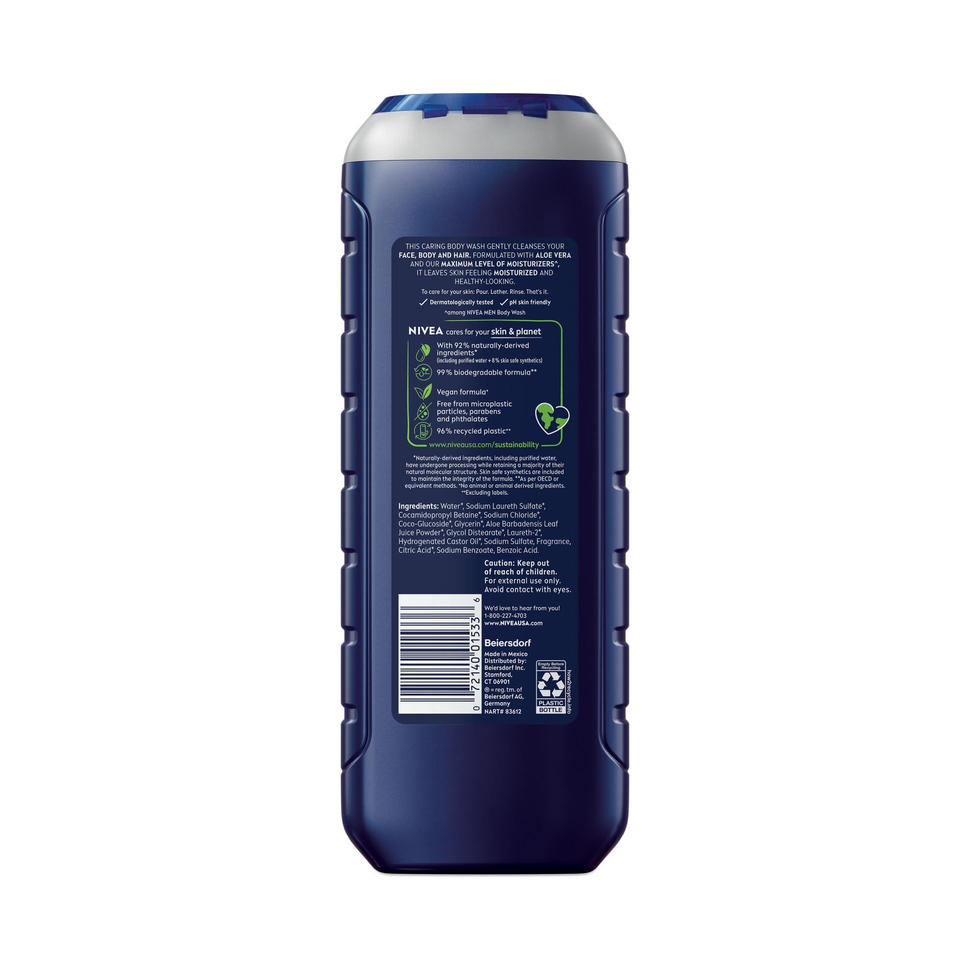 Nivea Men Maximum Hydration Body Wash for Dry Skin, Aloe Vera Enriched, 3-in-1 Moisturizing Body Wash, Face and Hair, Paraben Free, Vegan Formula, 16.9 Fl Oz Bottle, Pack of 3 - Image 12