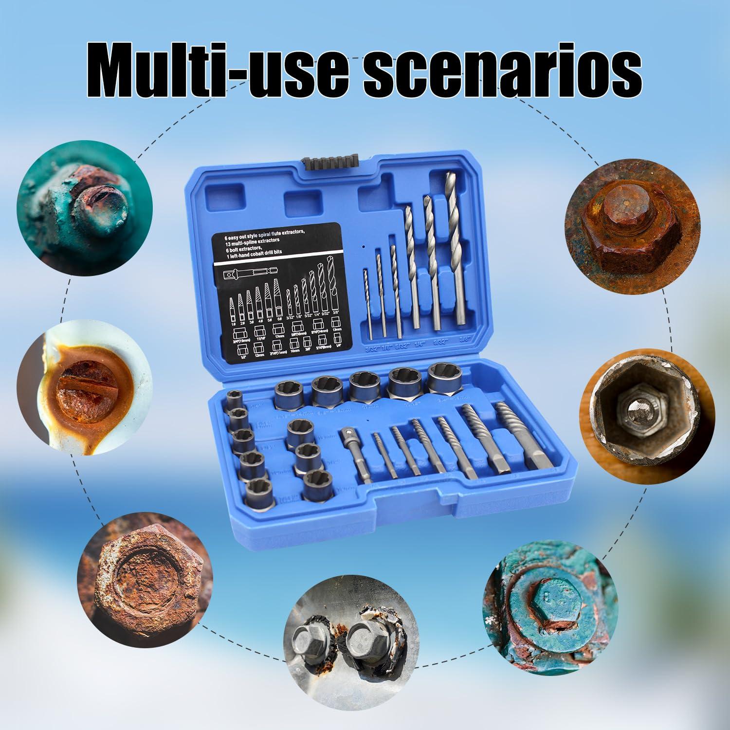 26 Piece Impact Bolt and Spiral Screw Extractor Set & Hand Drill Bit Kit,stripped screw extractor,for Removing Broken Studs Bolts Socket Screws and Fittings - Image 7