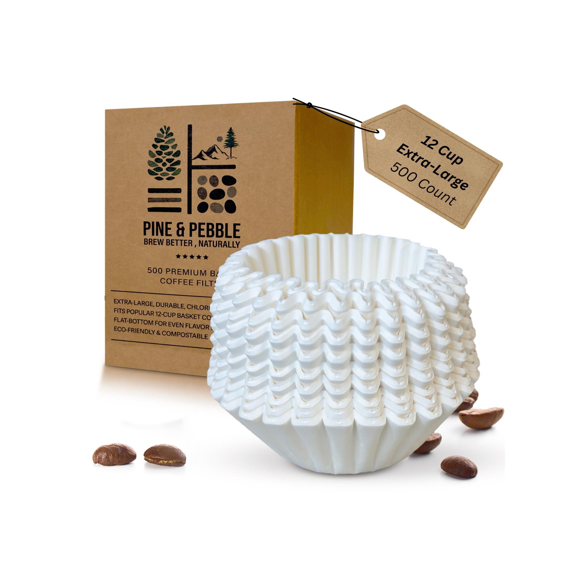 Pine & Pebble® Large Coffee Filters (500 Ct) | Tall-Walled Basket Style (9.84" x 4.33") | No Grounds, No Mess | Fits BUNN & 12-Cup Commercial Brewers | Ideal for Home, Office & Cafés