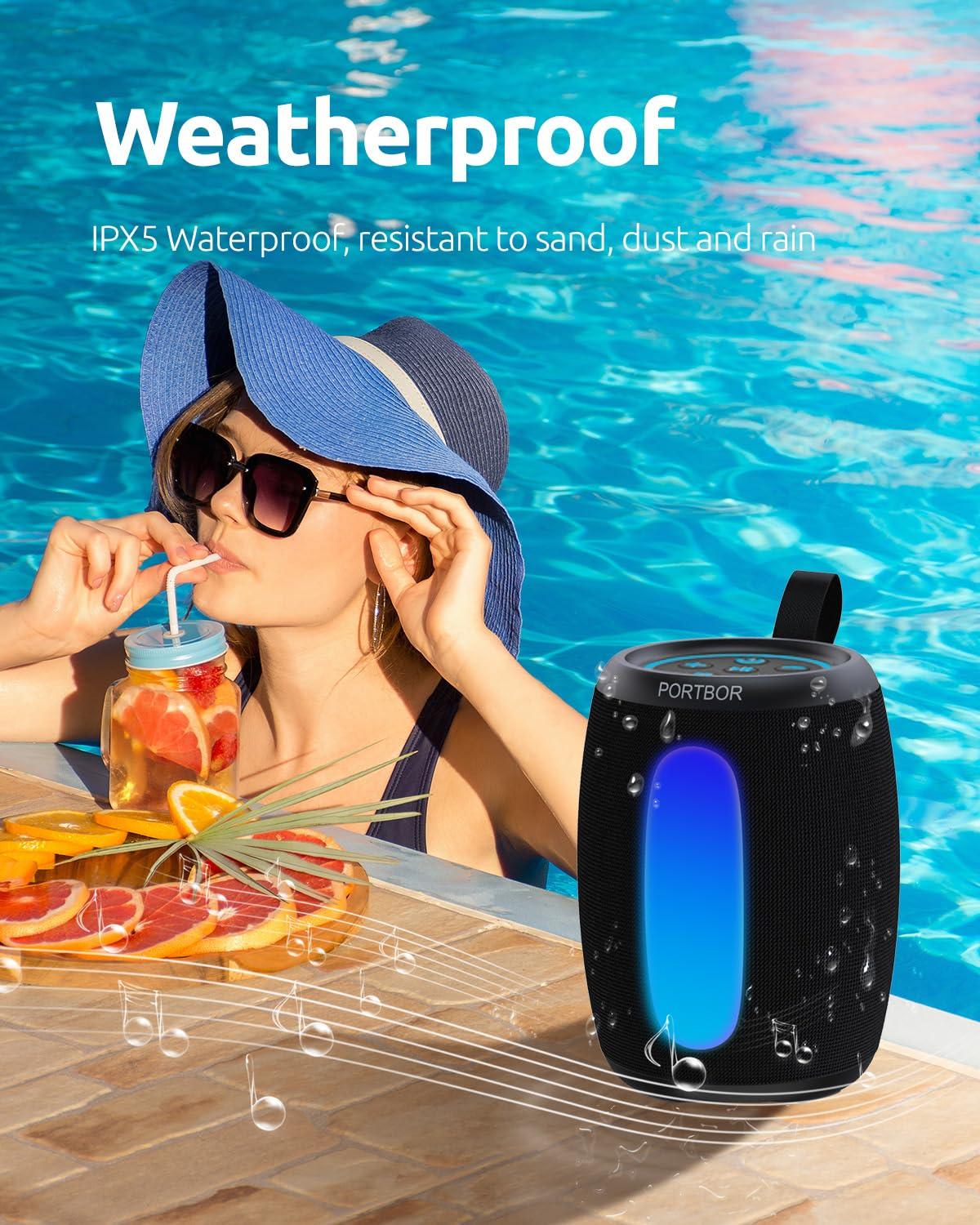 Portable Bluetooth Speaker, Powerful Stereo Sound Small Wireless Speaker with Lights, IPX5 Waterproof, BT5.3 with AUX Input, TWS Pairing, for Outdoor Home Party Camping, Electronics Gifts for Him Her - Image 5