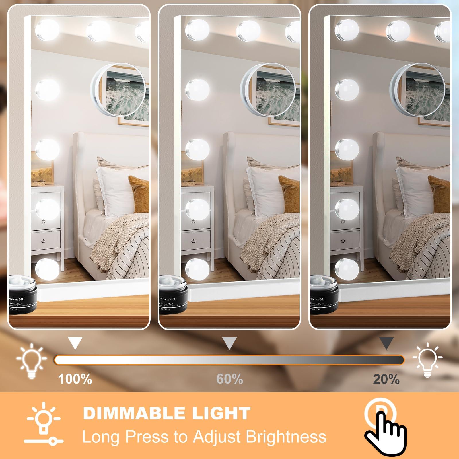 Moonee Vanity Mirror with Lights, Hollywood Lighted Makeup Mirror with 15 Dimmable Bulbs and 10X Magnification, 3 Colors Modes, Aluminum Metal Frame, Light Up Mirror for Tabletop or Wall（23" x 18"） - Image 4