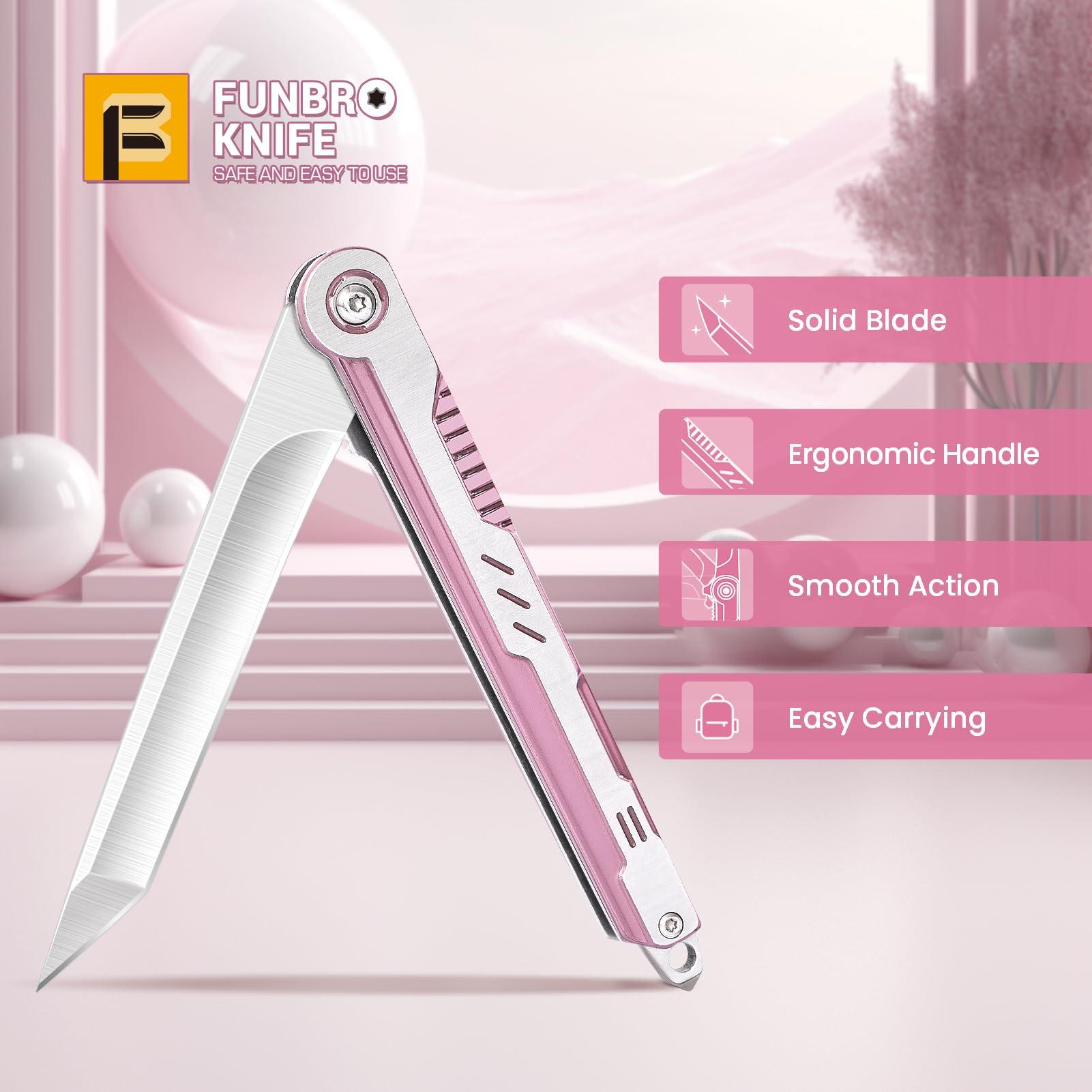 FUNBRO Pink Pocket Knife for Women - Slim EDC Knife with 7CR13Mov Steel Tanto Blade, Clip and Glass Breaker - Womens Knife for Camping - Cute Girl Survival Tool Pocket & Folding Knives - Image 7