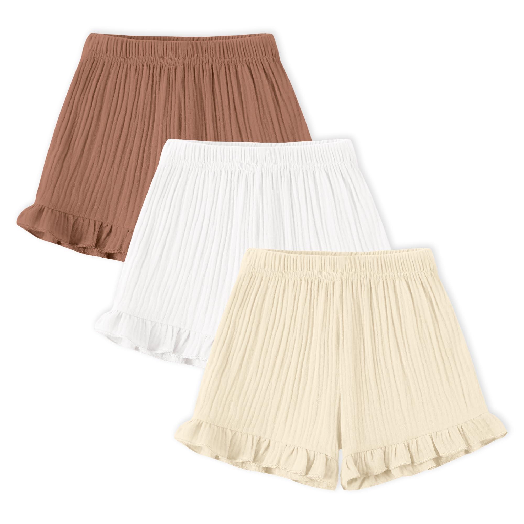 DREAM BUS 3 Pack Baby Girls Shorts Toddler Summer Casual Shorts Cotton Toddler Girls Ruffled Shorts Newborn Infant Bloomers
