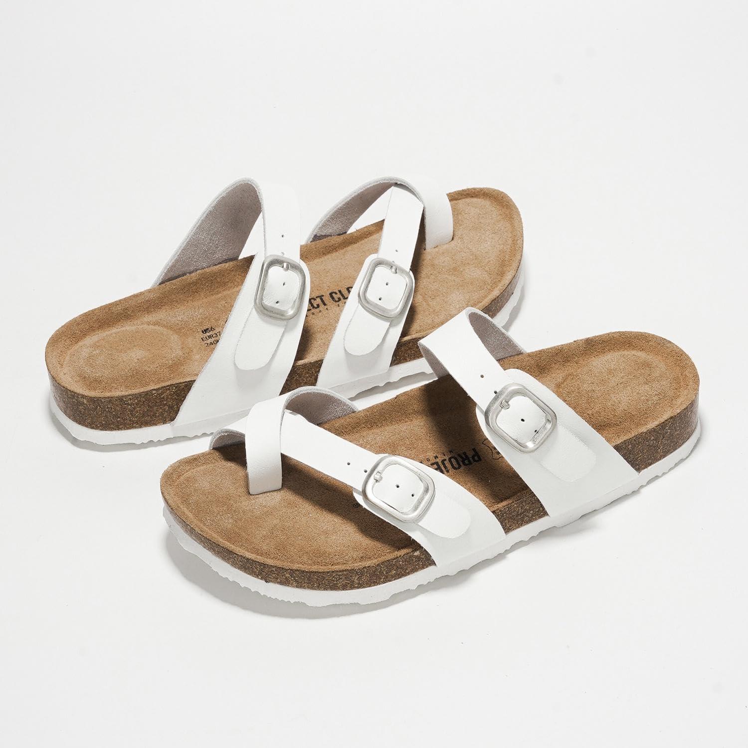 Project Cloud Genuine Leather Womens Sandals - Comfortable Cork Footbed Slides with Memory Foam Beach Essential Summer Sandals For Women 2025 (Lian) - Image 6