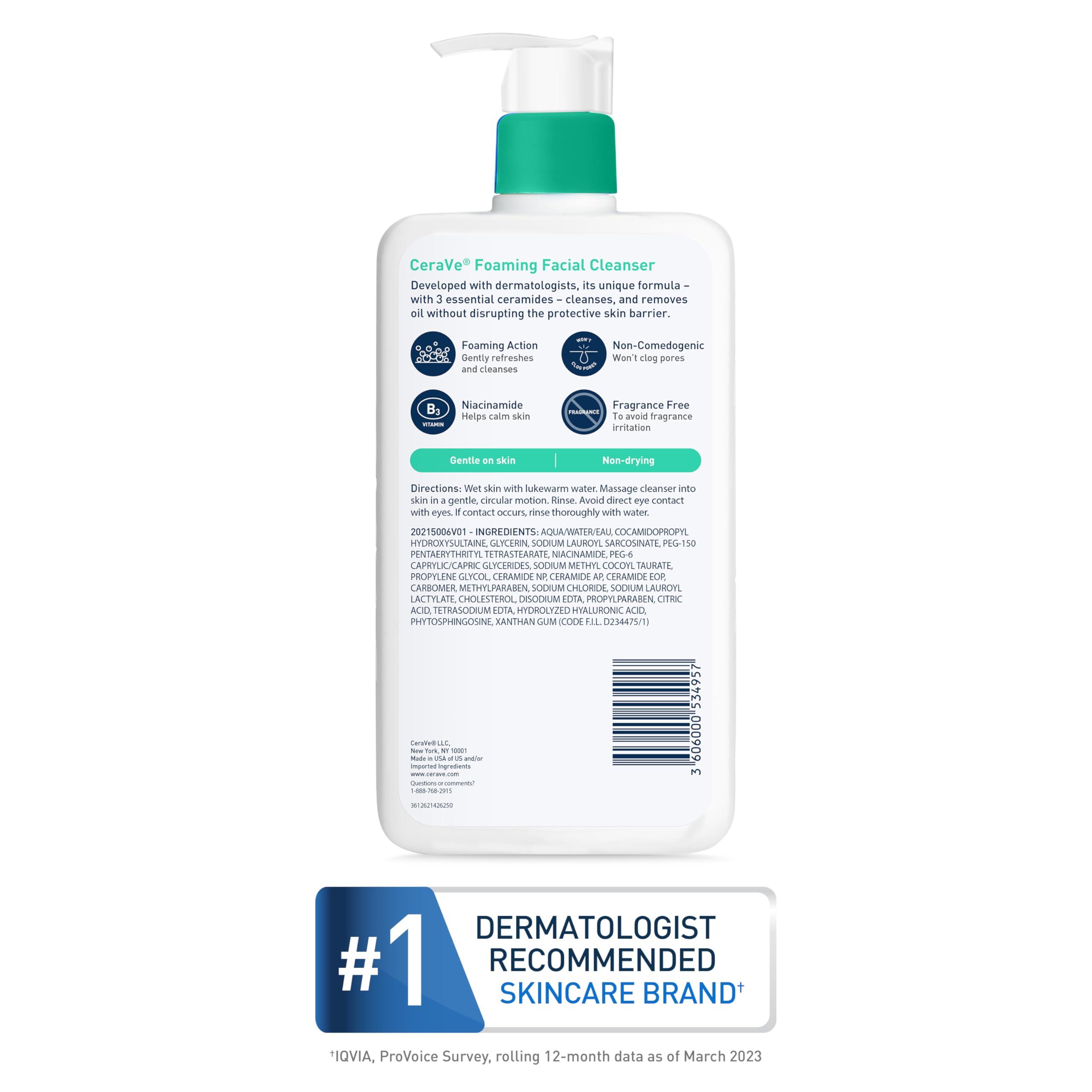 CeraVe Foaming Facial Cleanser, Daily Face Wash for Oily Skin, Hyaluronic Acid + Ceramides + Niacinamide, Fragrance Free & Paraben Free, Non-Drying Oil Control Face Wash, 16 Fluid Ounces - Image 8