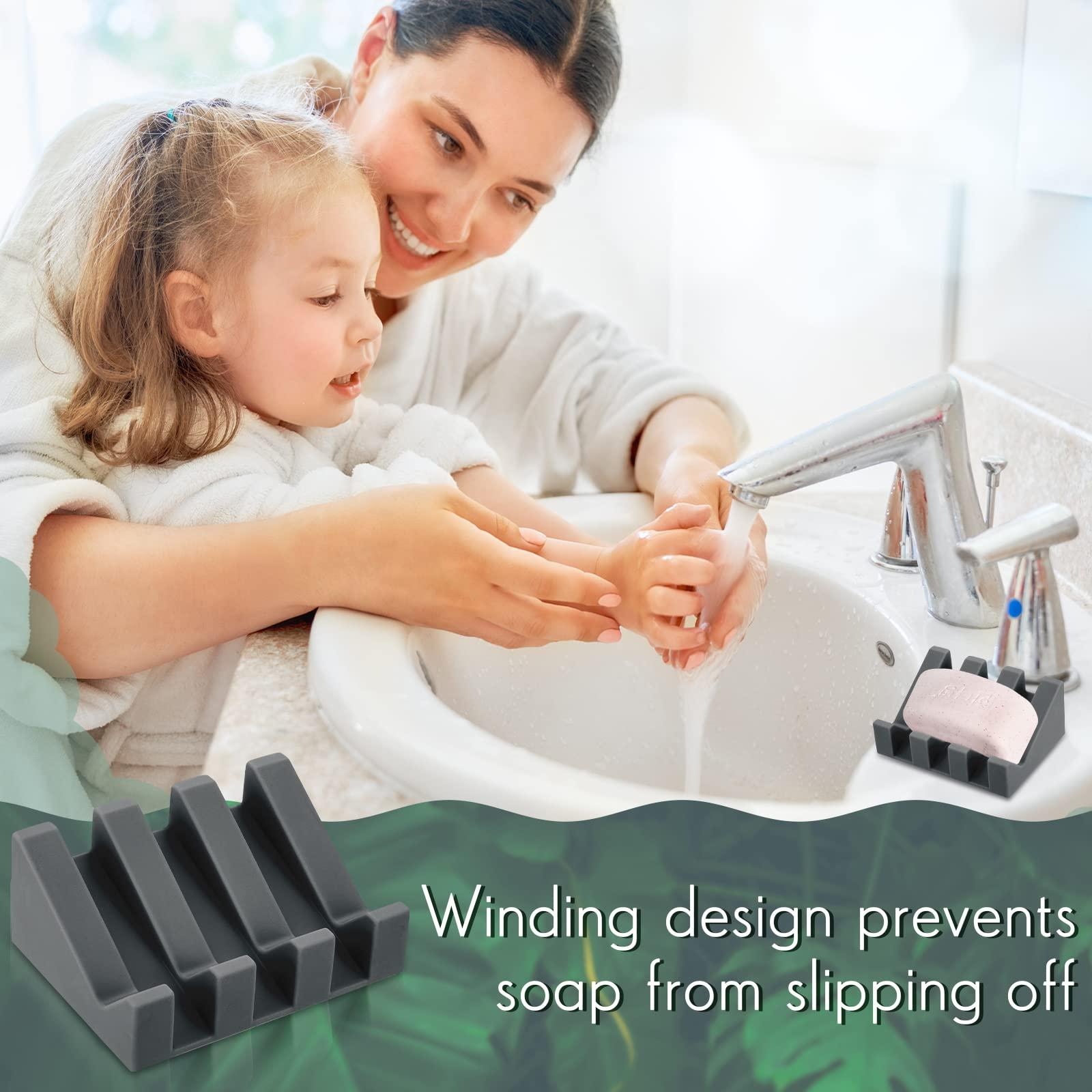 Cunhill 2 Pieces Silicone Soap Dish Self Draining Soap Dish Shower Waterfall Bar Soap Holder Tray with Drain Soap Saver for Kitchen Bathroom Accessories (Dark Grey) - Image 4
