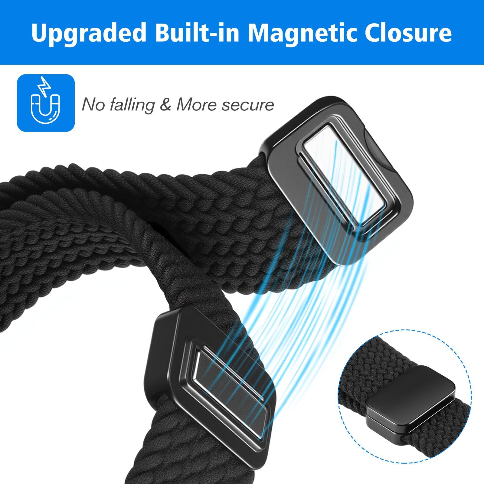 FINTIE Magnetic Braided Band Compatible with Garmin Vivoactive 5/6/Vivoactive 3, Garmin Venu/Venu Sq/Sq 2/Forerunner 55/165/645/245 Music, 20mm Stretchy Nylon Elastic Sport Strap - Image 3