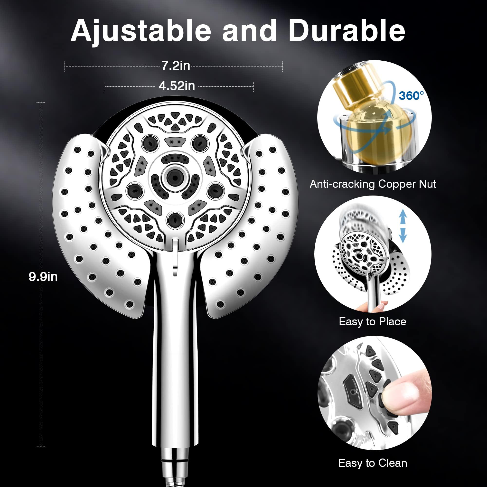 Shower Head with Handheld High Pressure: INAVAMZ Hand Held Shower Head & Rain Shower Head 2-IN-1 Shower Head with 59" Rotatable Stainless Steel Hose, Shower Trim Systems - Image 3