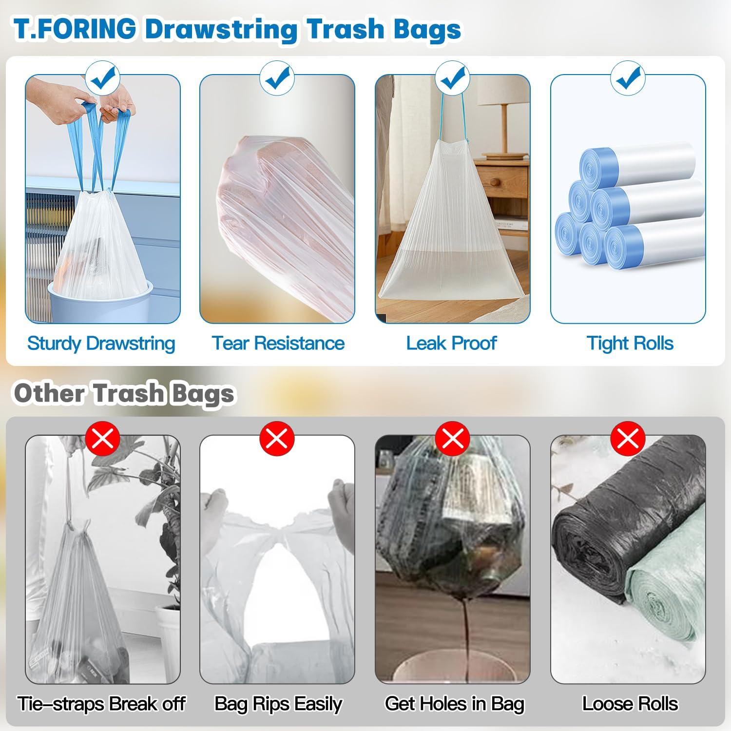 T.FORING 8 Gallon Trash Bags Drawstring 1.2 Mil - 100 Count White Medium Garbage Bags Unscented, 30 Liter Thick Plastic Trash Can Liners for Home Kitchen Bathroom - Image 3