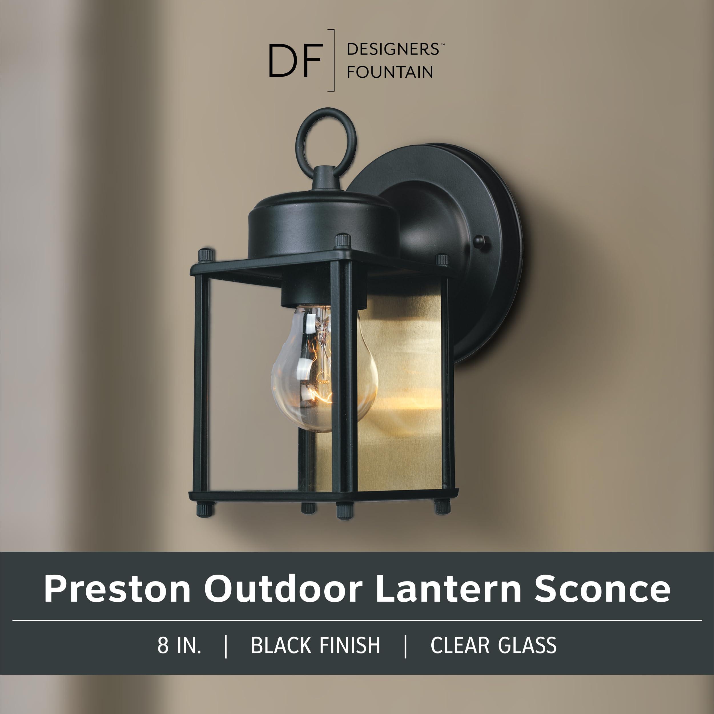 DESIGNERS FOUNTAIN Preston Outdoor Light Fixture, 8 Inch, Exterior Wall Mount Lantern Sconce, Clear Glass Porch Lights for Front Door, Patio, and House Garage, Black, 1161-BK - Image 2
