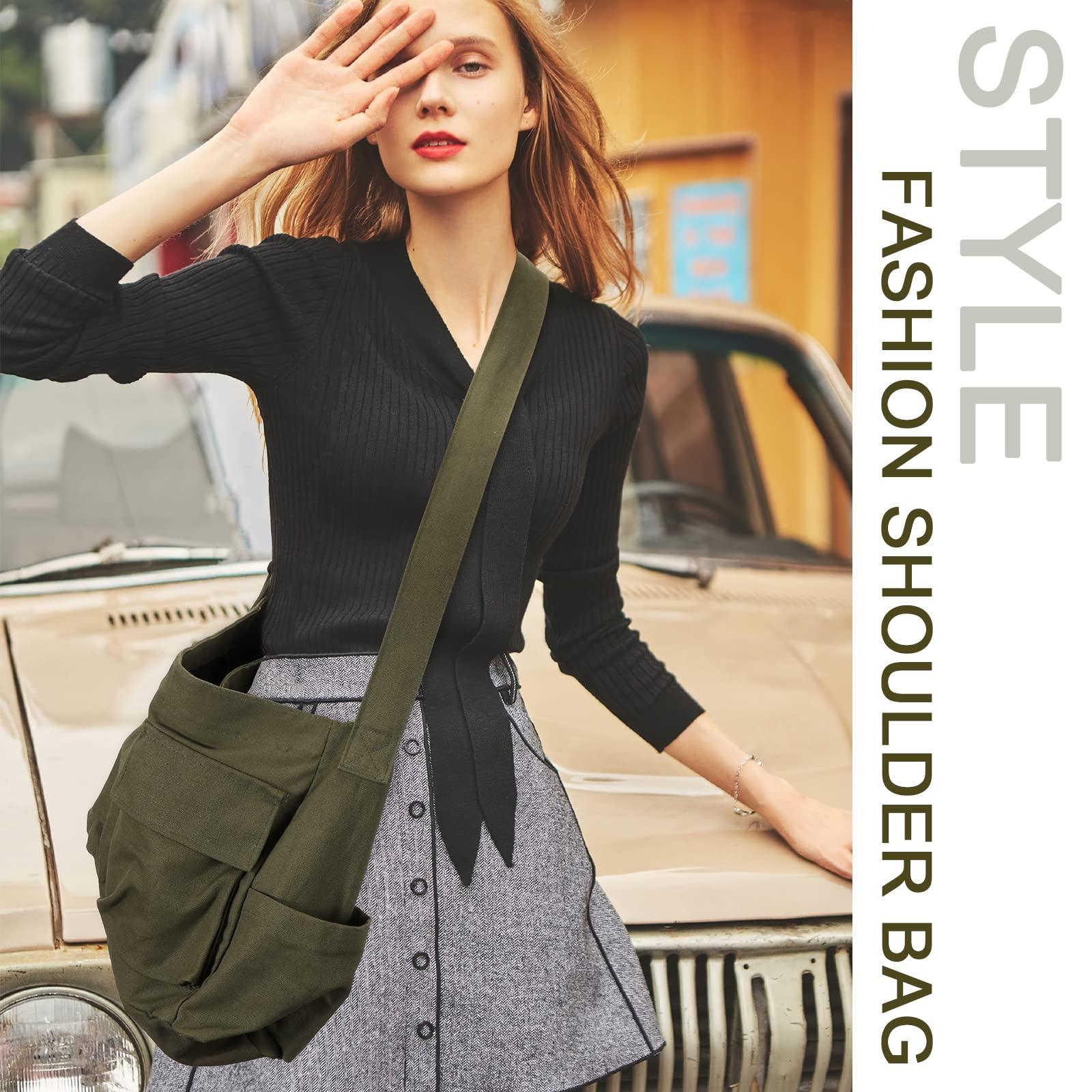 Canvas Messenger Bag Large Hobo Crossbody Bags with Multiple Pockets,School Vintage Shoulder Laptop Bag for Women and Men - Image 5