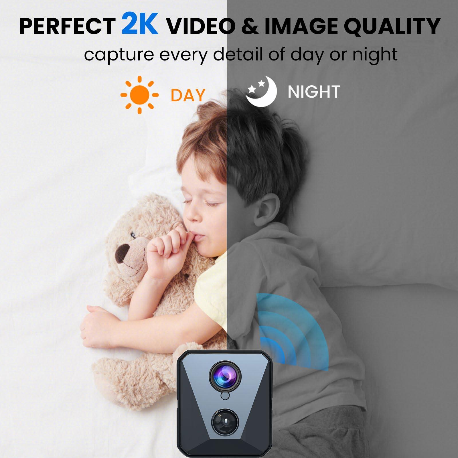 Funstorm 2025 Upgraded Security Camera, 4K HD Mini Nanny Cam for Home with Night Vision, WiFi Indoor Camera, 100 Days Long Battery Life, Motion Detection, Remote Viewing, Wireless Surveillance Cam - Image 2