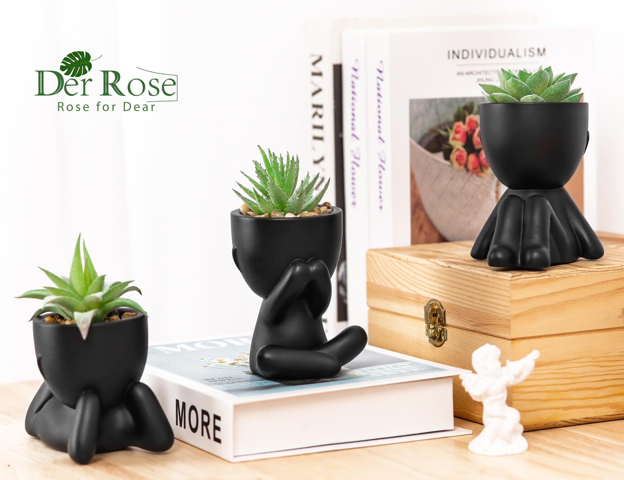 Der Rose 3pcs Fake Succulents Plants Artificial for Black Bathroom Bedroom Home Room Decor Aesthetic Indoor - Image 4