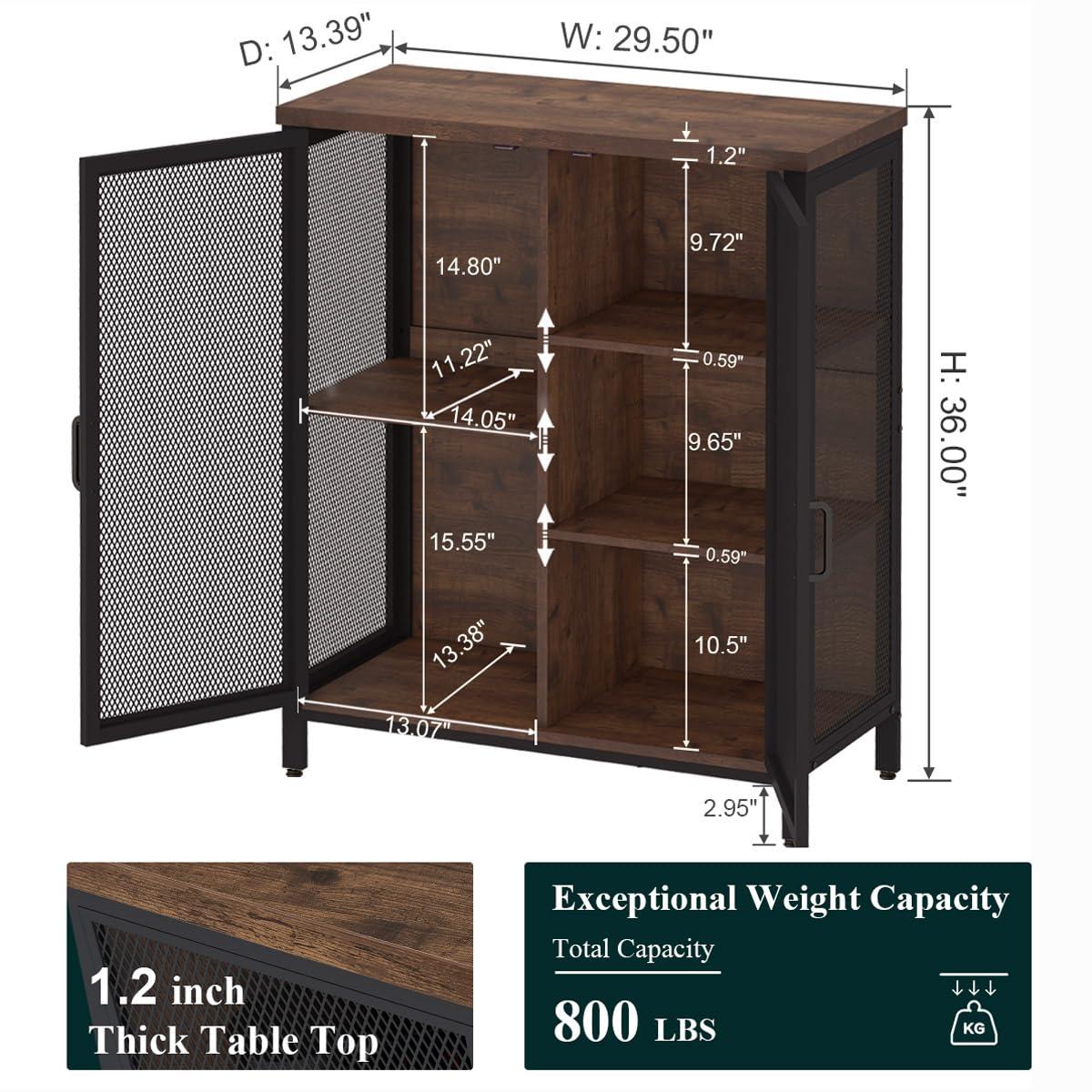 BON AUGURE Coffee Bar Cabinet for Liquor, Small Storage Cabinet for Home Kitchen, Farmhouse Buffet Sideboard Console Table, Industrial Alcohol Cabinets for Dining Entryway Living Room (Rustic Oak) - Image 2