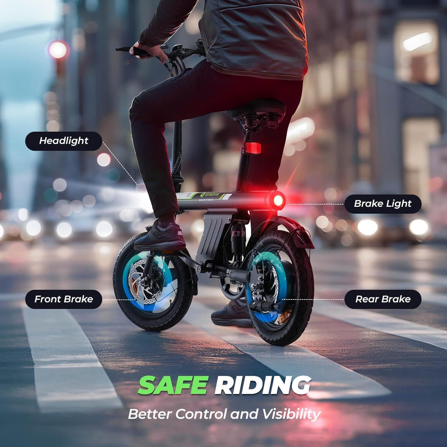 isinwheel Electric Bike for Adults with Basket, 500W Motor, 20 mph Folding Ebike, 14"/16" Adult Electric Bicycles with Smart Uphill, 280.8Wh/374.4Wh Battery, Mini E Bikes for Adults and Teens - Image 7