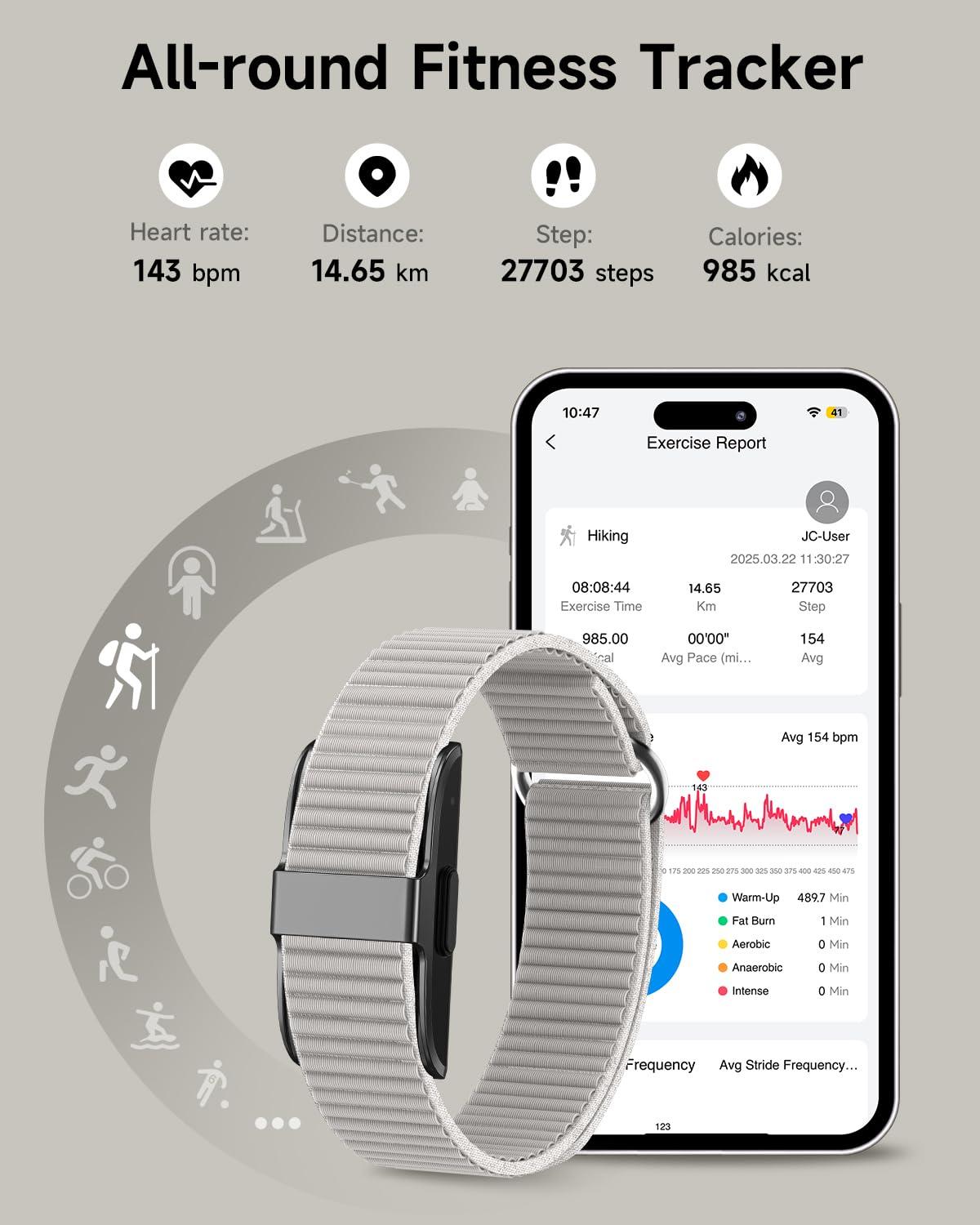 Health Fitness Tracker, Wearable Activity Step Tracker for Men Women, Continuous Sleep/ Heart Rate/ SpO2/ Stress/ Blood Pressure Monitor, IP68 Multiple Sports Modes Watch, Free App for Android iPhone - Image 5