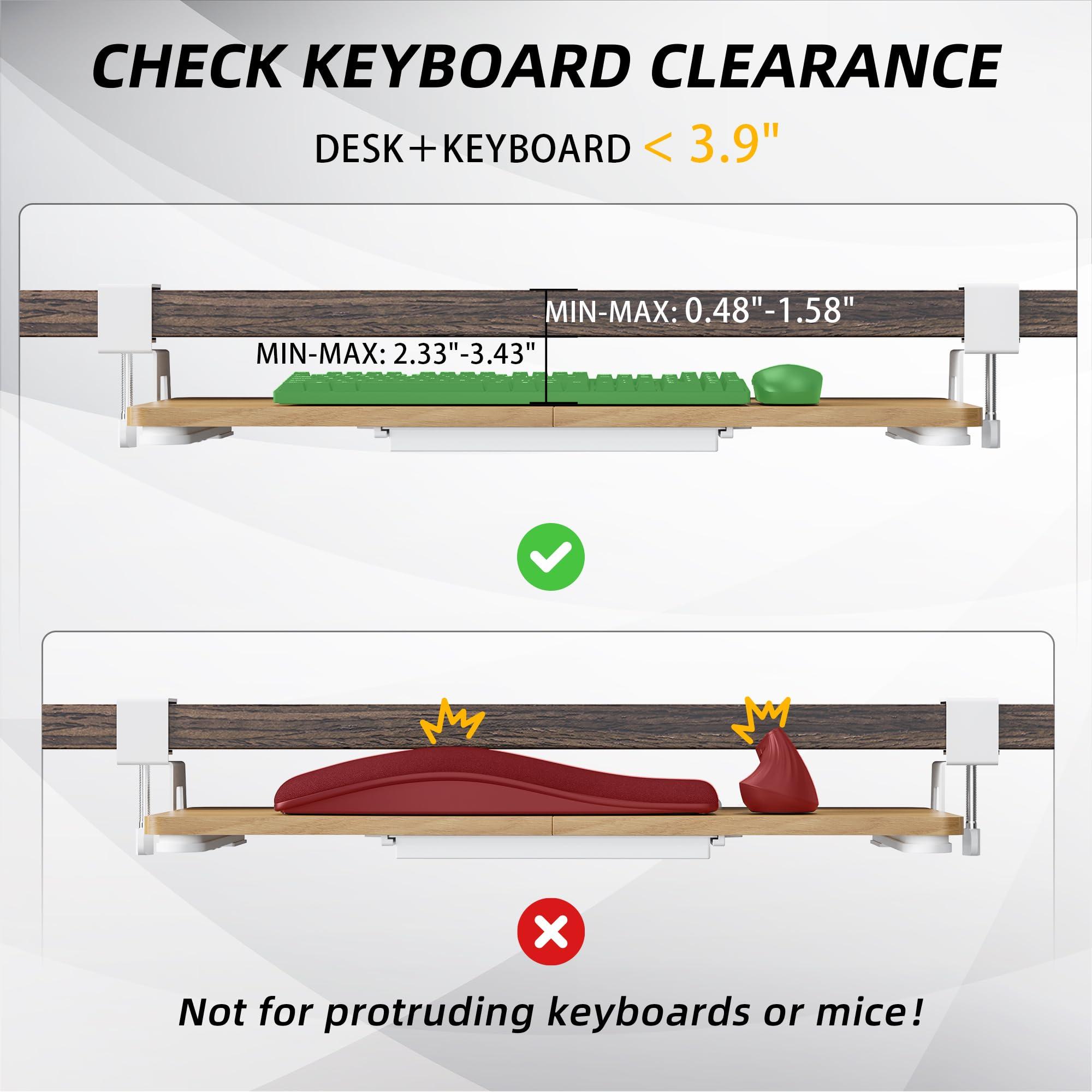 ETHU Keyboard Tray Under Desk, 26.77" X 11.81" Large Size Keyboard Tray with C Clamp-on Mount Easy to Install, Computer Keyboard Stand, Ergonomic Keyboard Tray for Home and Office (Oak) - Image 9