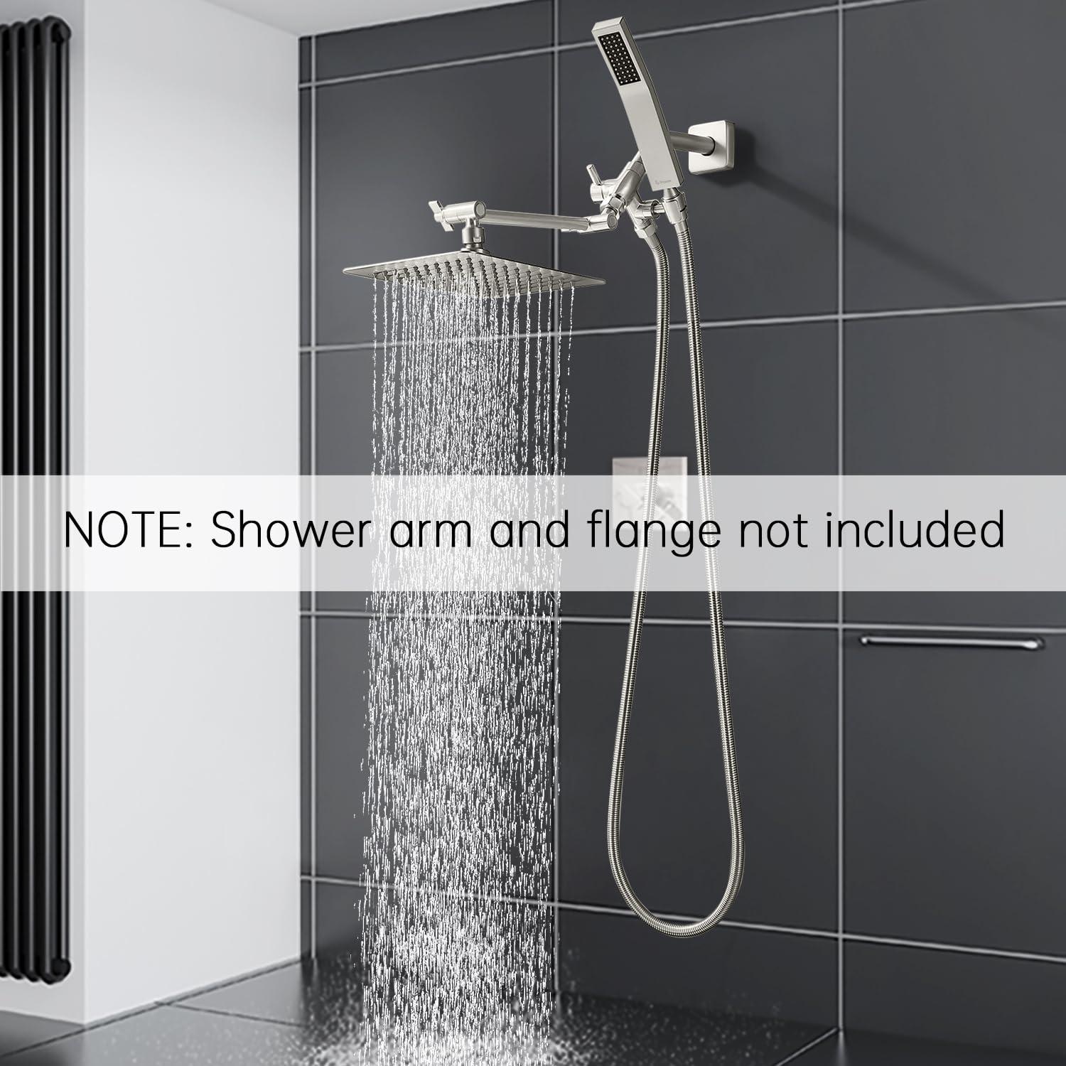 G-Promise All Metal 8 Inch Dual Square Shower Head with Handheld Combo, Rain Shower Head, Adjustable Extension Arm, Smooth 3-Way Diverter, 71 Inch Extra Long Hose - A Bathroom Upgrade (Brushed Nickel) - Image 4