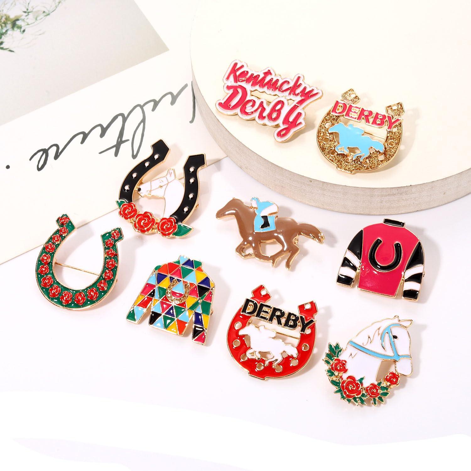 Kentucky Derby Brooches for Women Enamel Horseshoe Riding Suit Brooch Pins Rose Horse Race Day Brooches Kentucky Derby Outfits Accessories Jewelry Gifts - Image 2