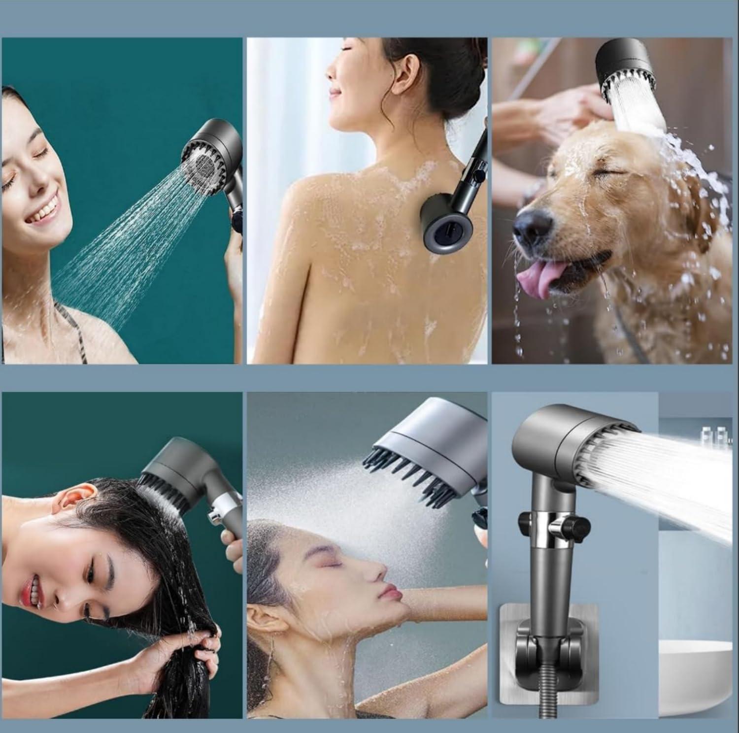 High pressure shower head with filtered showerhead,4 spray modes handheld shower,adjustable shower head with off/on,with 59”/1.5M hose,suitable for bathing and rinsing fish tank and pets - Image 8